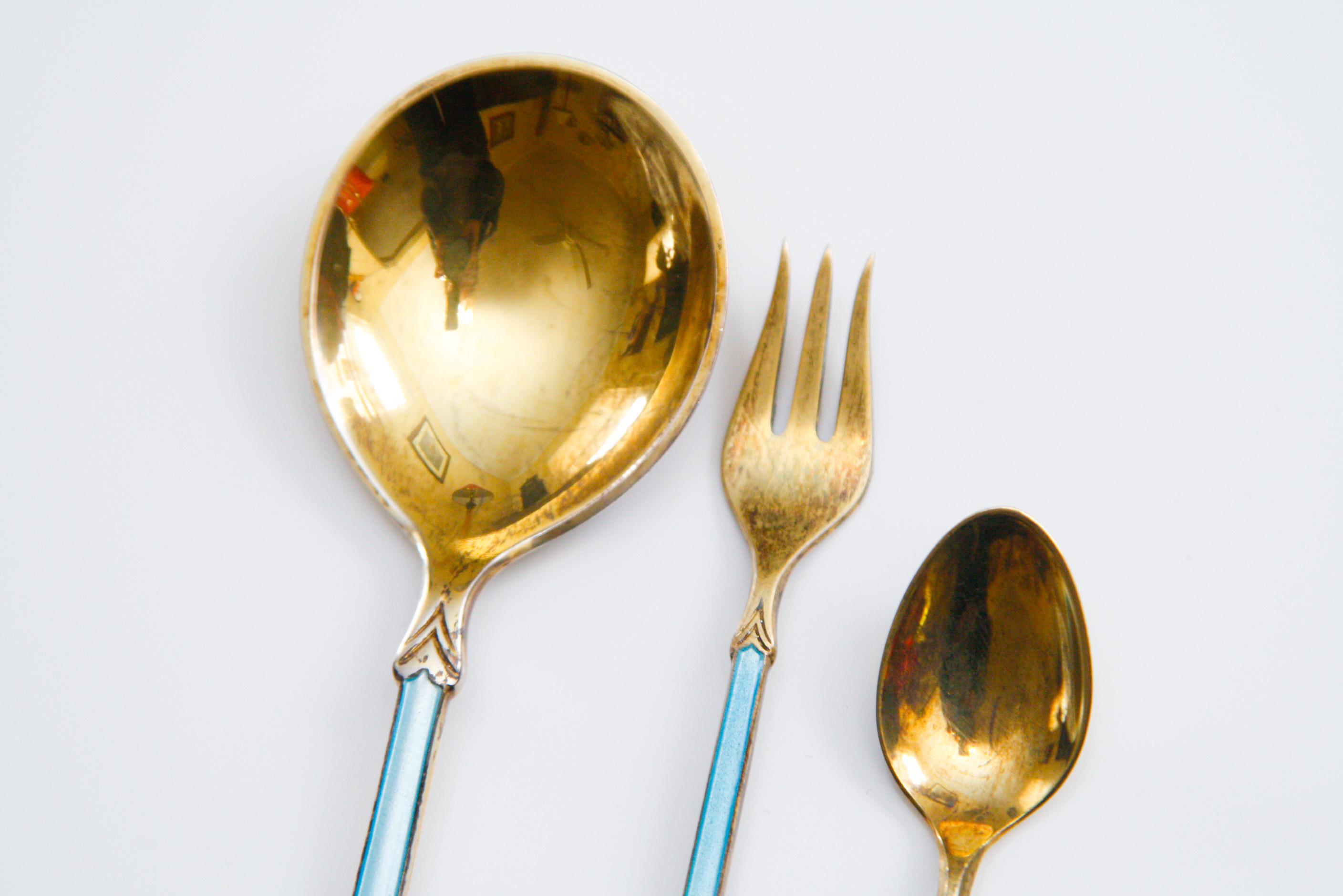 Danish Sterling Silver and Enamel Spoons and Fork