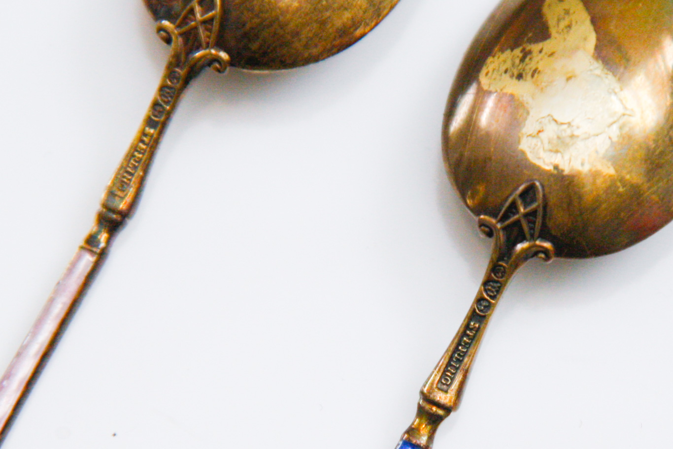 Group of Five Sterling Silver Enameled Spoons