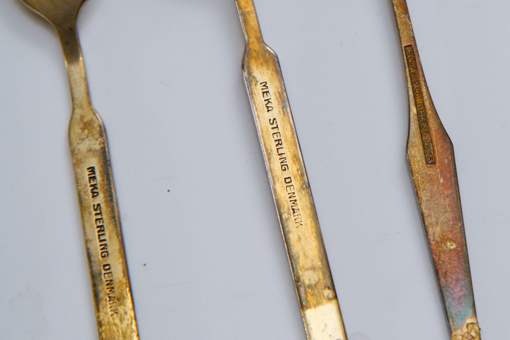 Six Danish Sterling Silver Enameled Demitasse Spoons and Fork