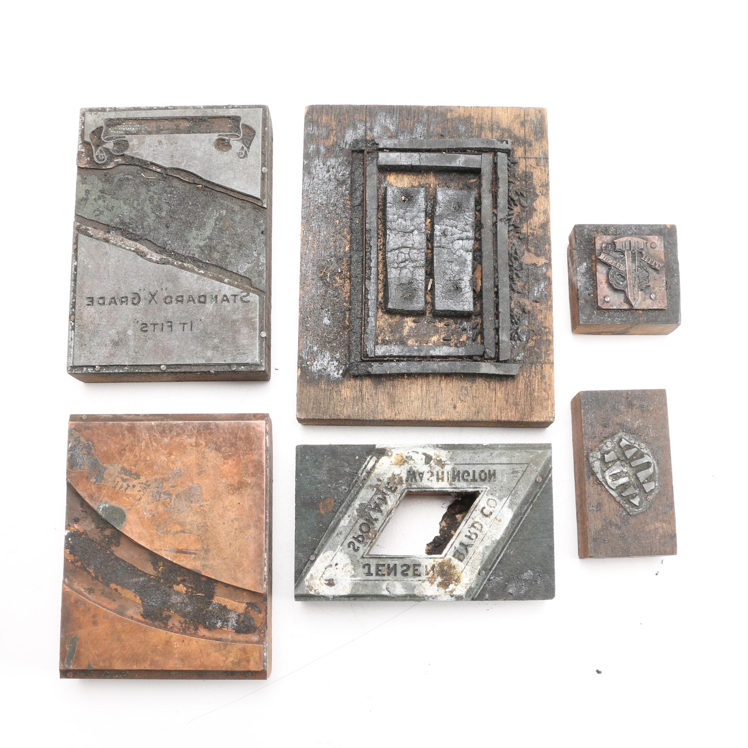 Wood and Metal Printing Blocks Including "Bunker Hill"