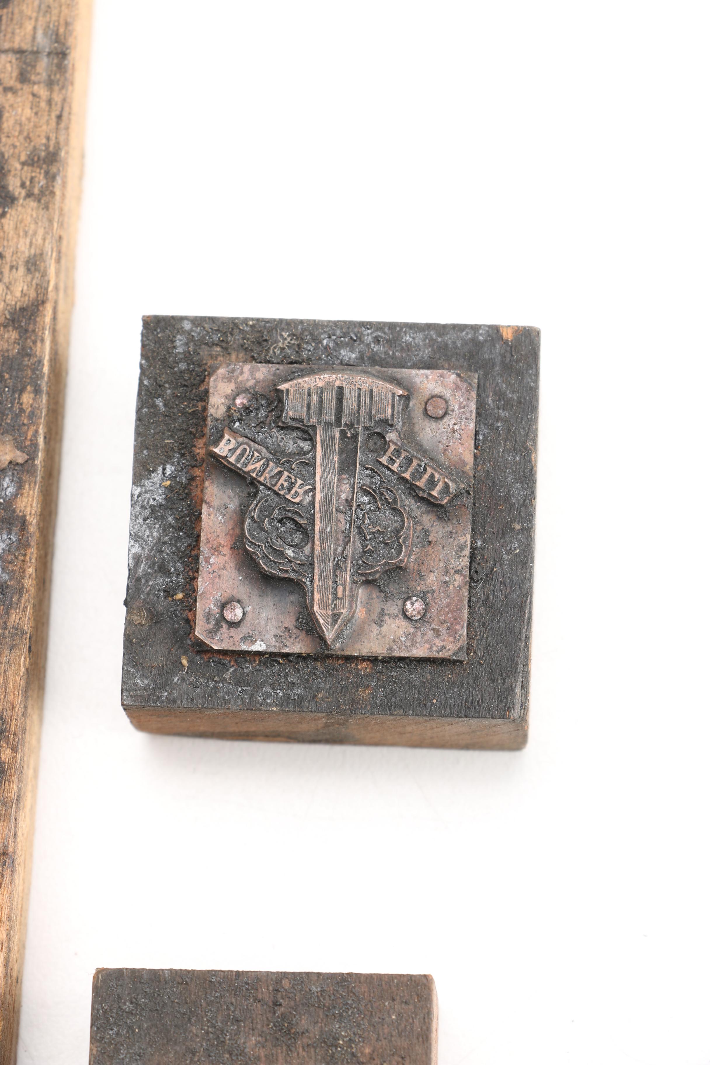 Wood and Metal Printing Blocks Including "Bunker Hill"