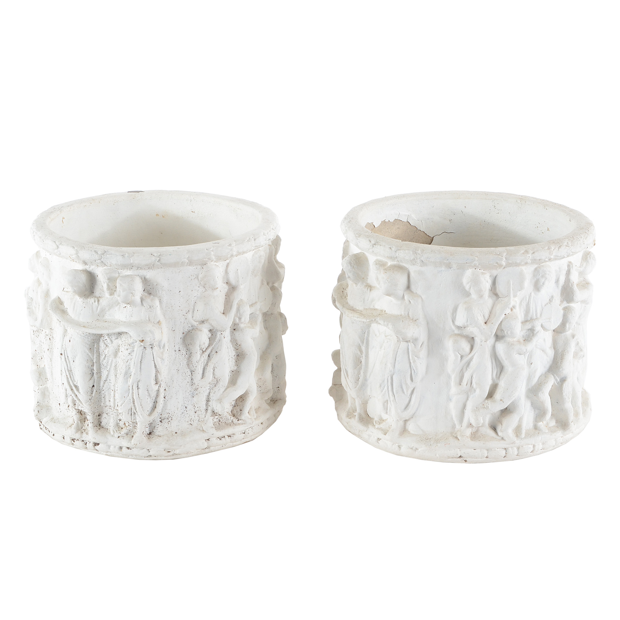 Pair of White Painted Concrete Planters