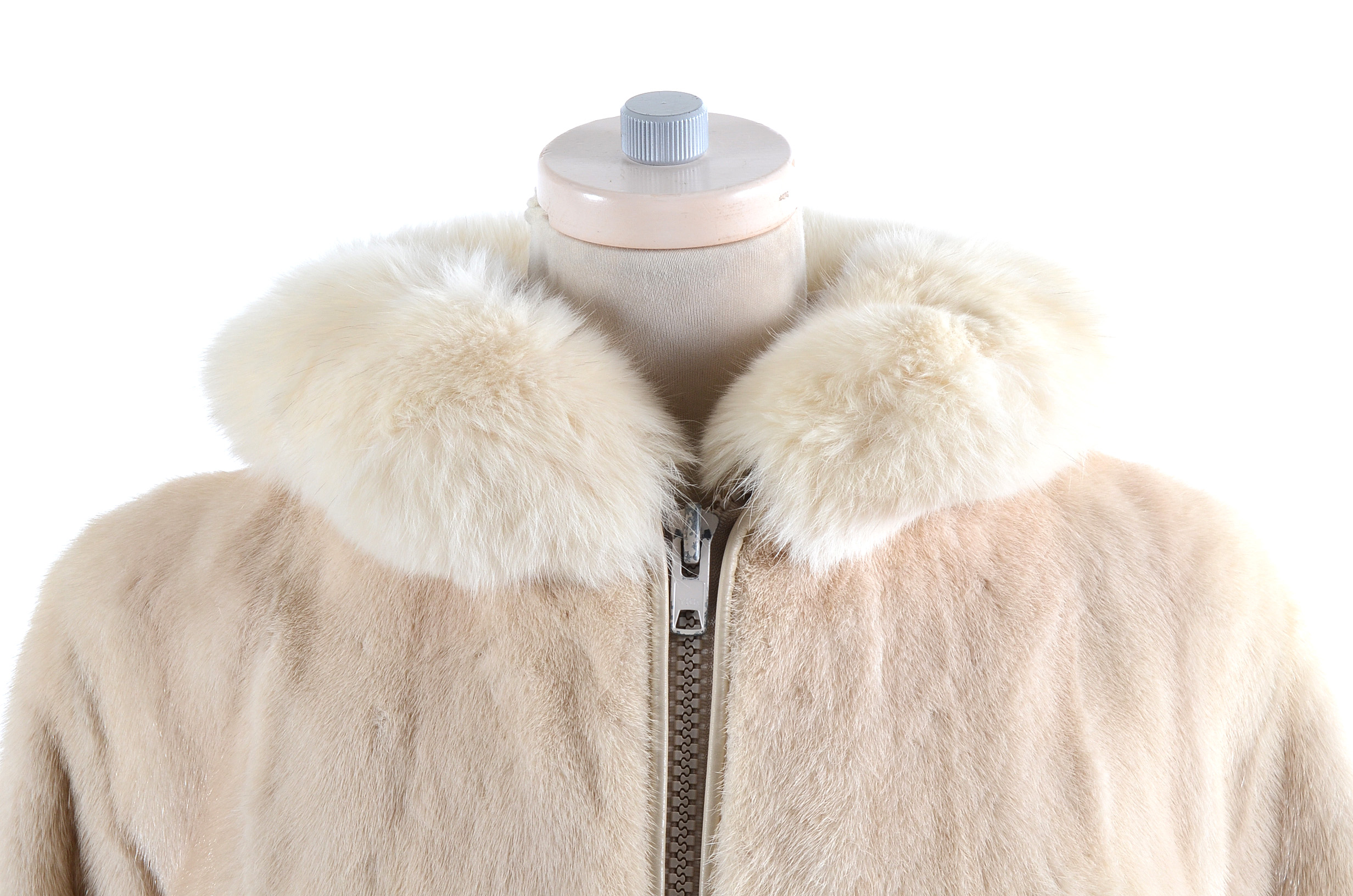 Kotsovos Blonde Mink Jacket with Fox Fur Trimmed Hood