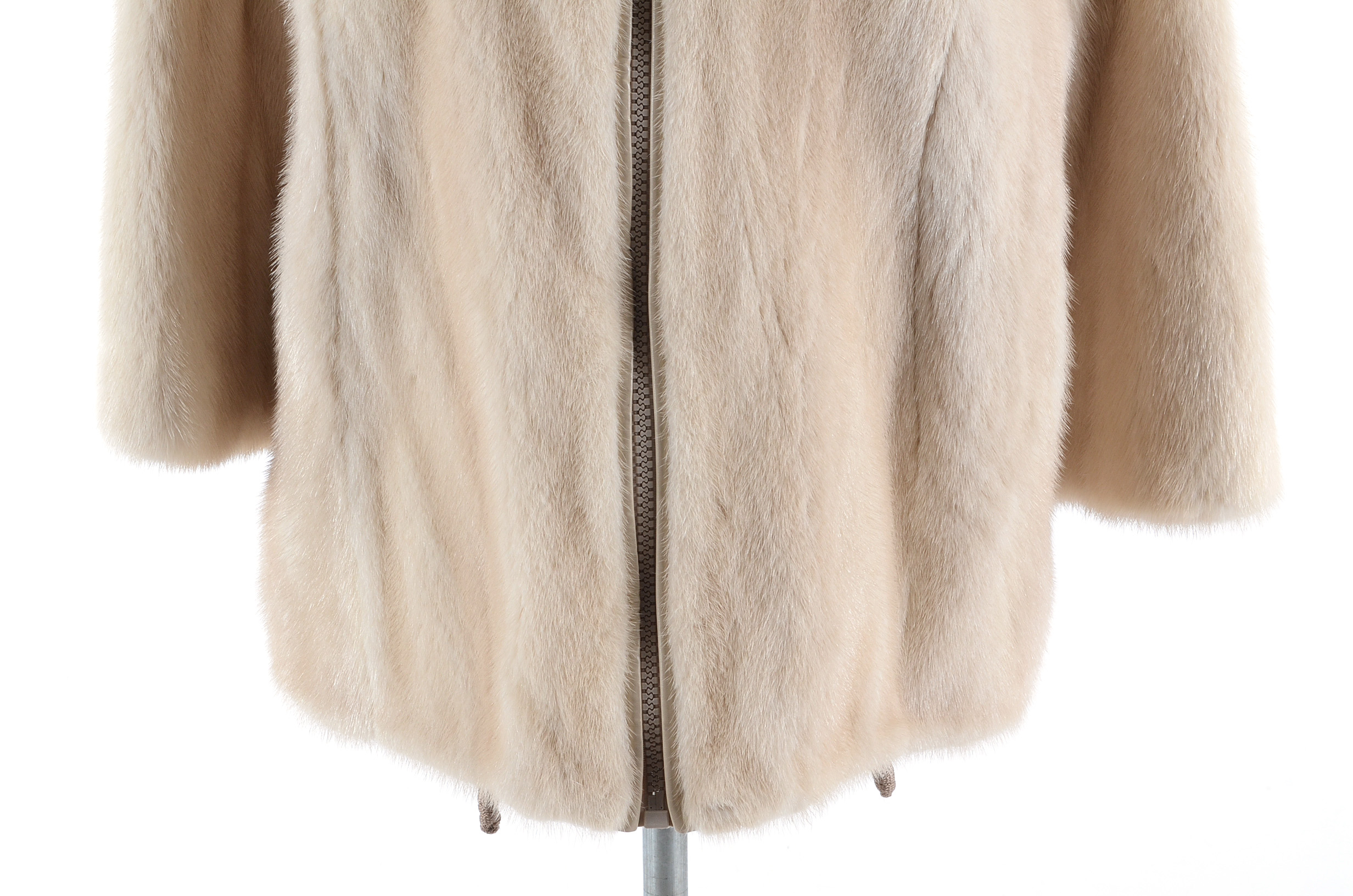 Kotsovos Blonde Mink Jacket with Fox Fur Trimmed Hood