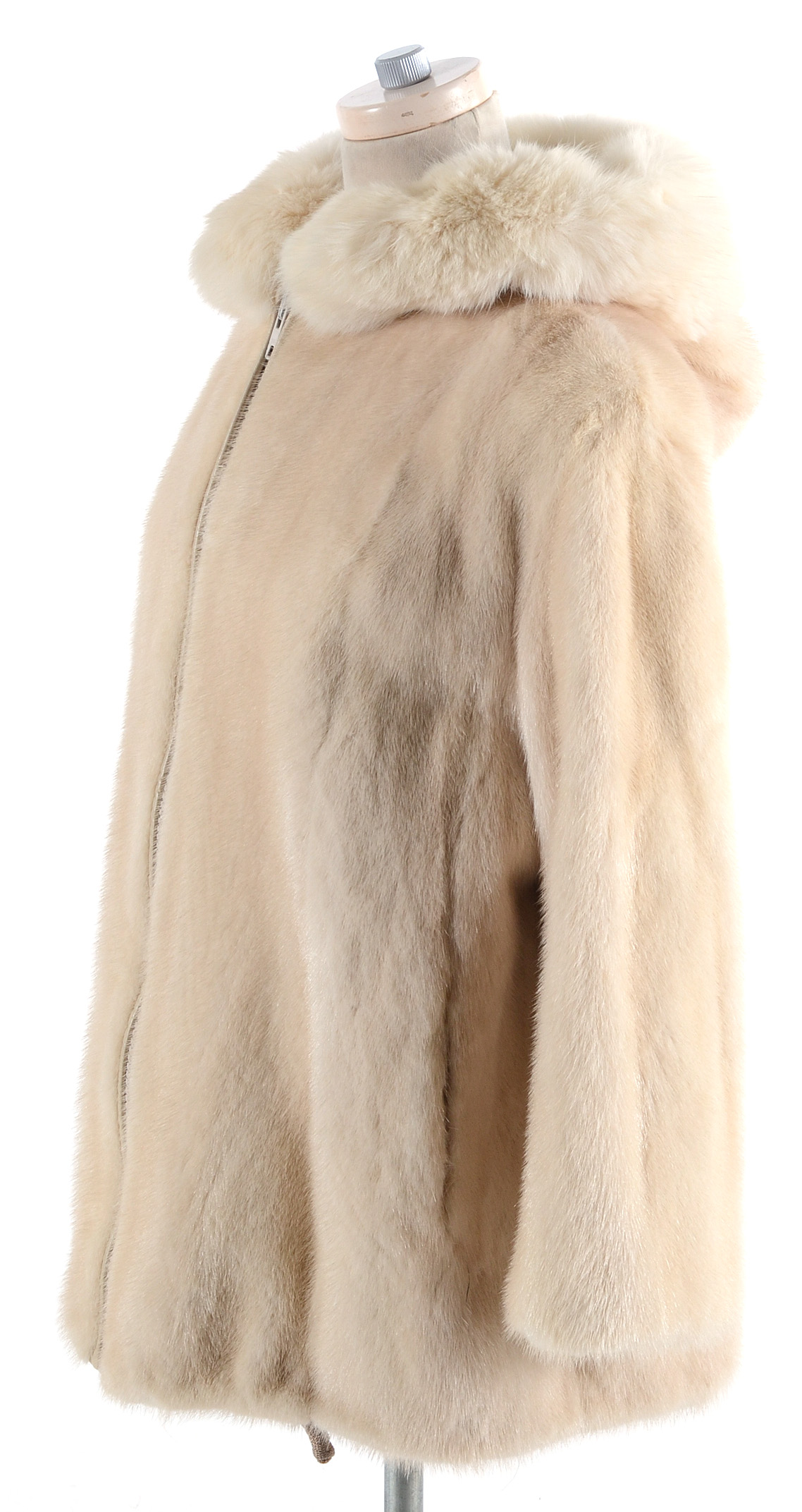 Kotsovos Blonde Mink Jacket with Fox Fur Trimmed Hood