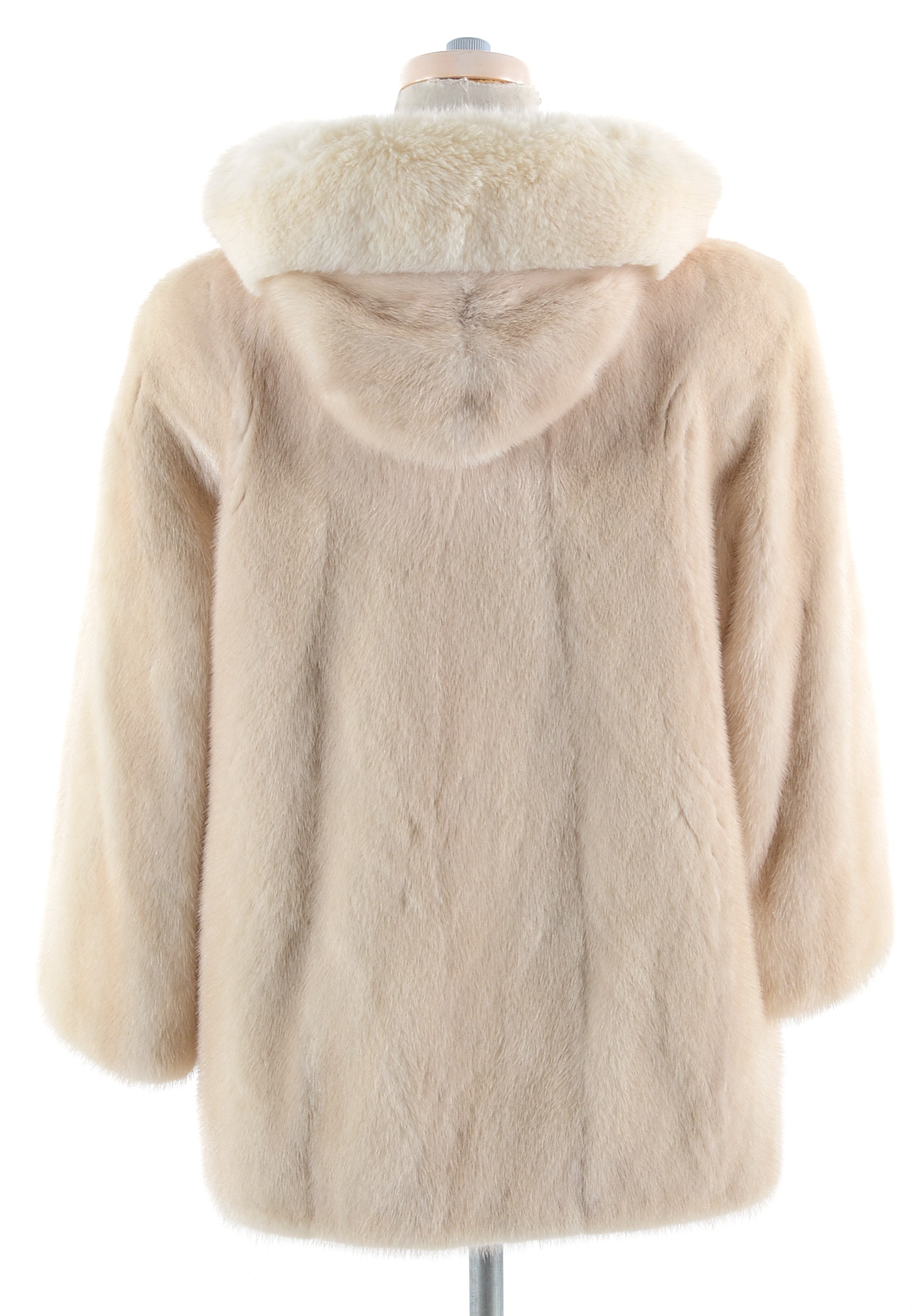 Kotsovos Blonde Mink Jacket with Fox Fur Trimmed Hood