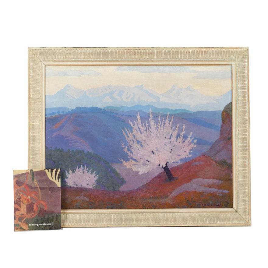 Earl Henry Brewster Oil Painting on Canvas "Trishul and Nanda Devi Before Sunrise with Autumn Cherry Blossoms"