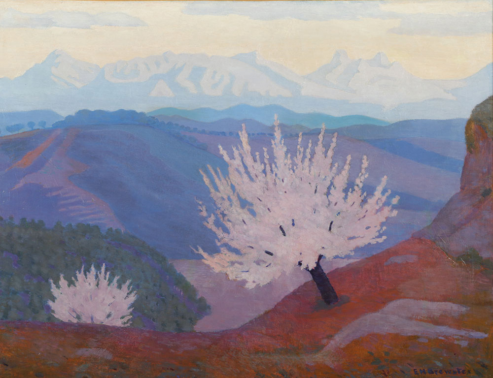 Earl Henry Brewster Oil Painting on Canvas "Trishul and Nanda Devi Before Sunrise with Autumn Cherry Blossoms"