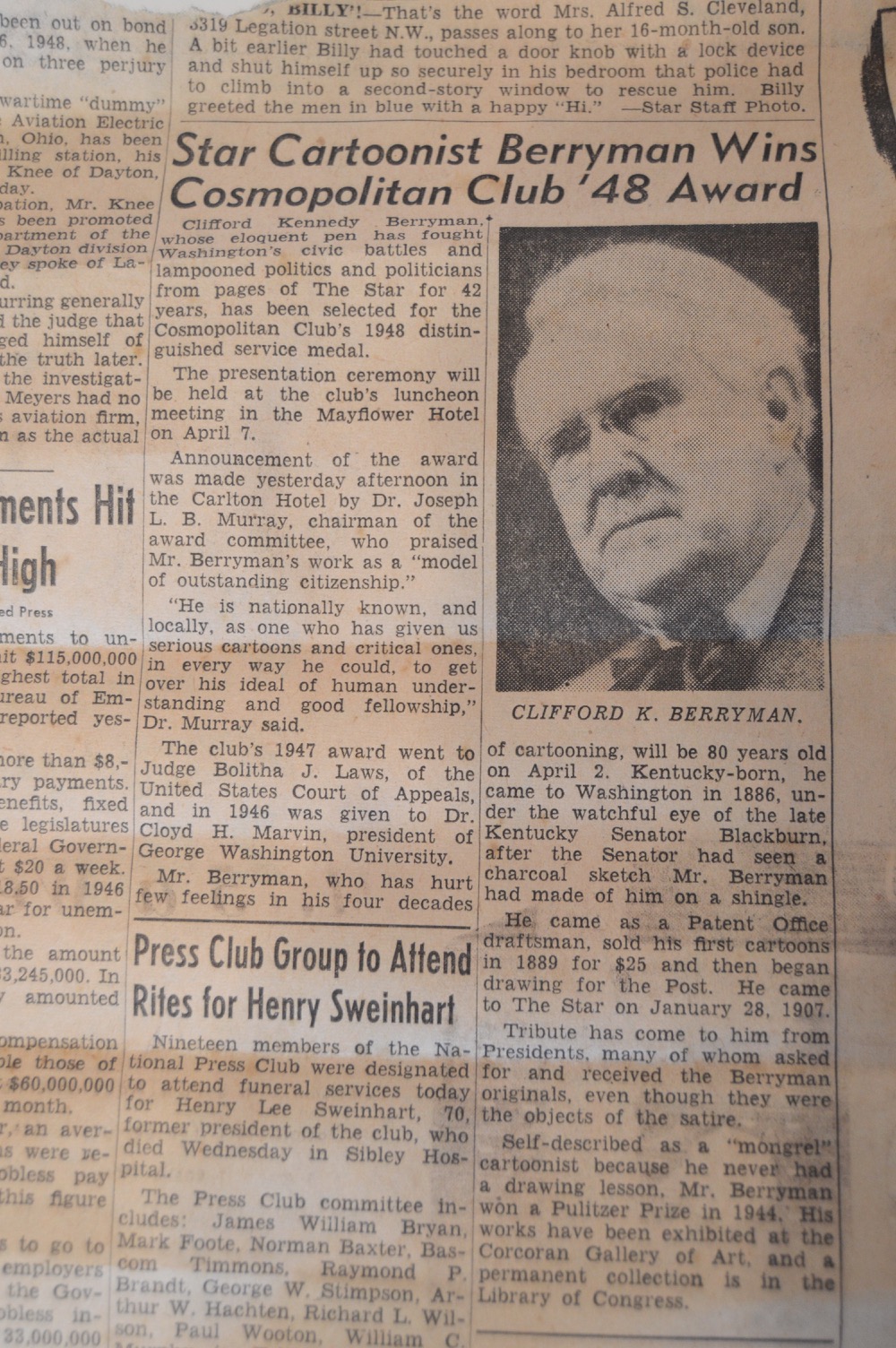 Clifford Berryman Original 1940's Cartoon of Hitler & Stalin