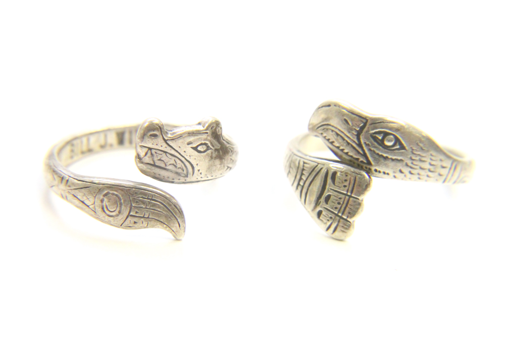 Vintage Sterling Silver Bill J. Wilson Native American Fox, Eagle Bracelet & Rings, Mexican Snake Bracelet