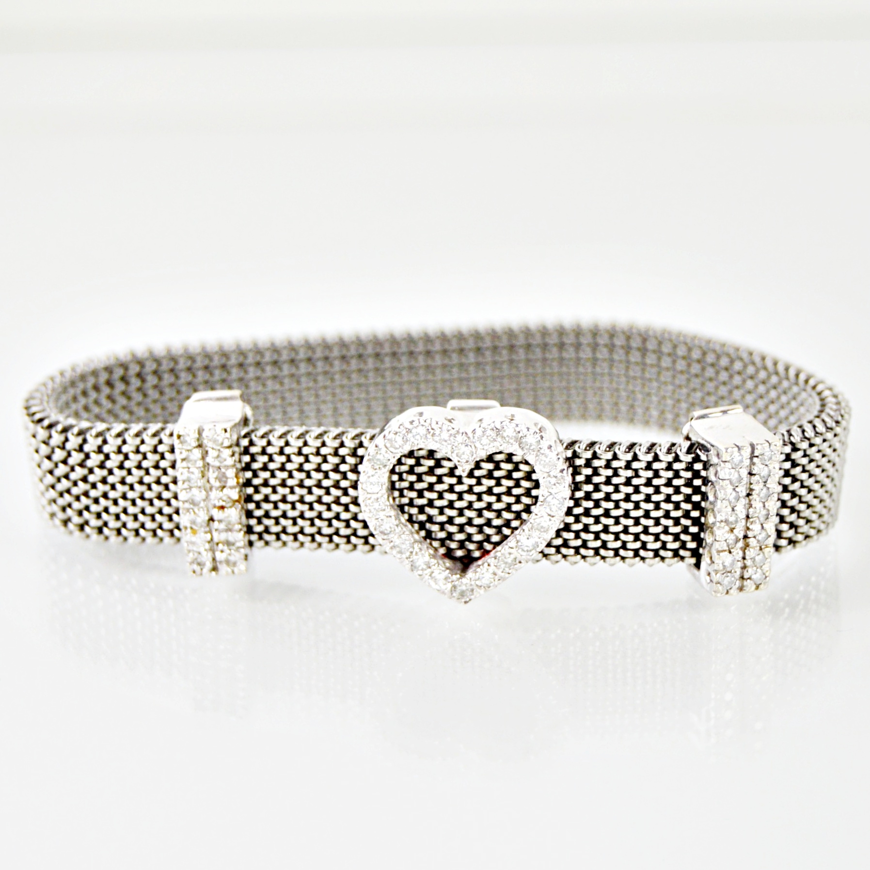 14K Gold and Diamond Charm Mesh Bracelet