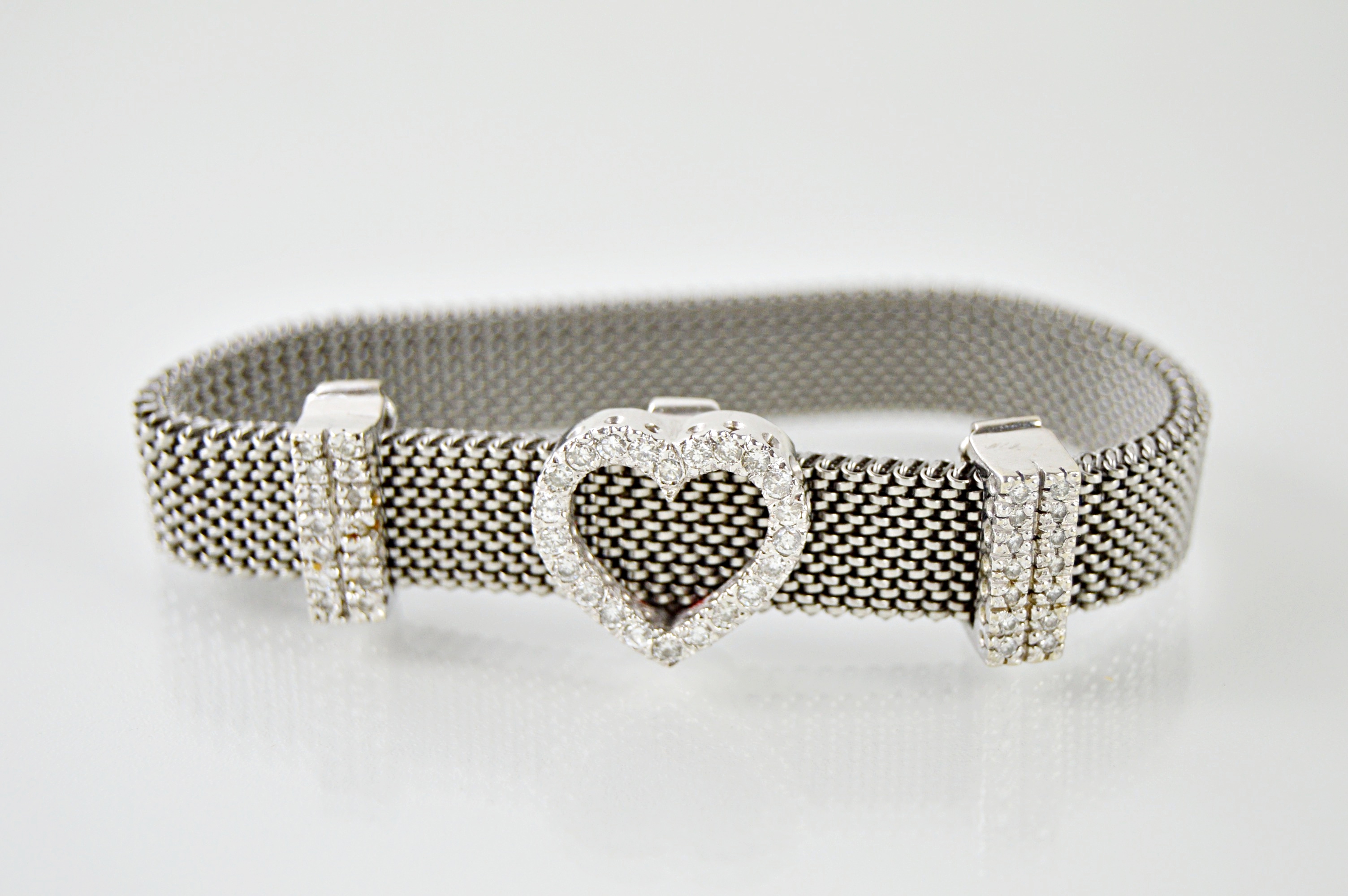 14K Gold and Diamond Charm Mesh Bracelet