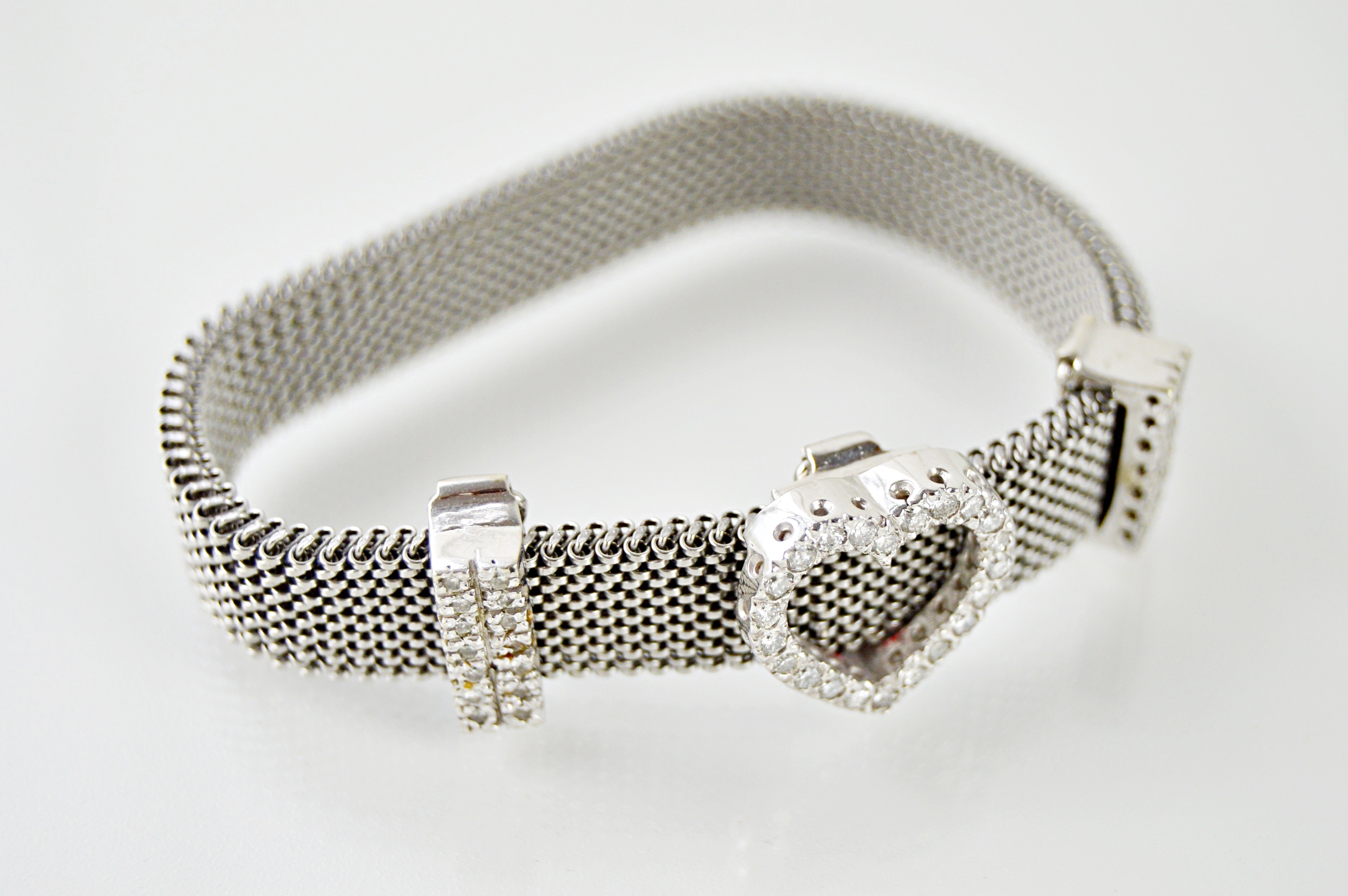 14K Gold and Diamond Charm Mesh Bracelet