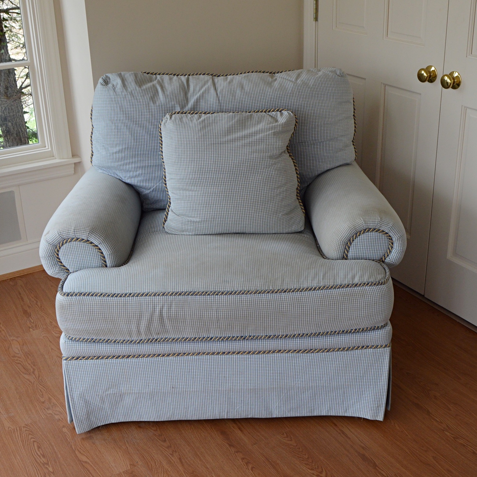 Blue and White Gingham Club Chair