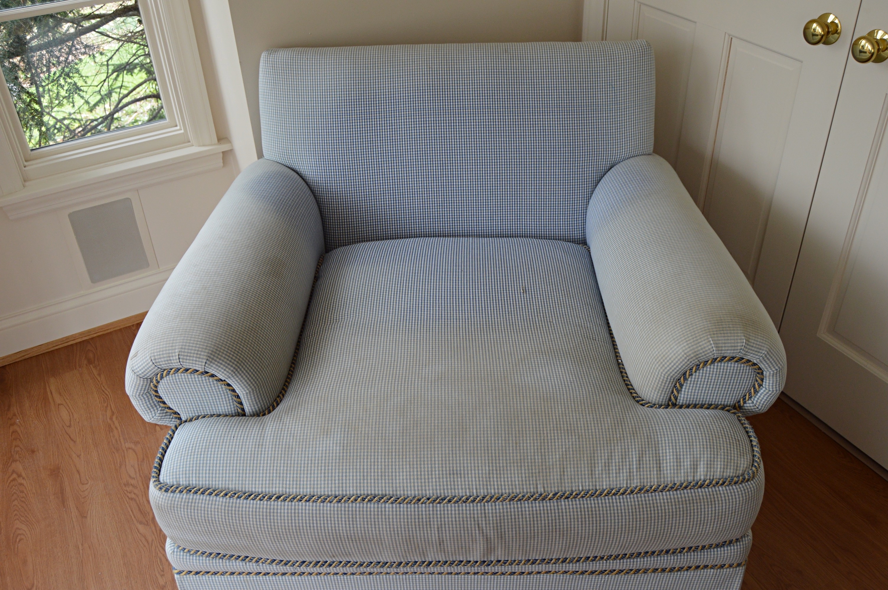 Blue and White Gingham Club Chair