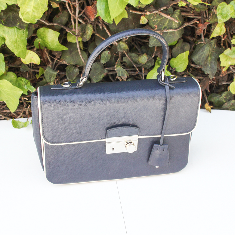 Navy Leather Handbag by Prada