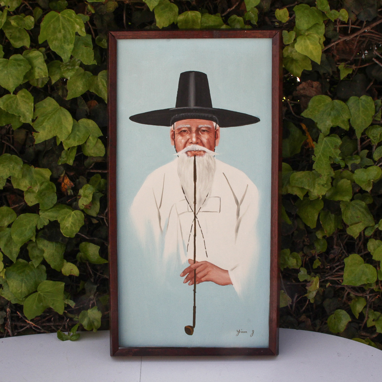 Signed Original Oil on Canvas Painting of Korean Yangban Man