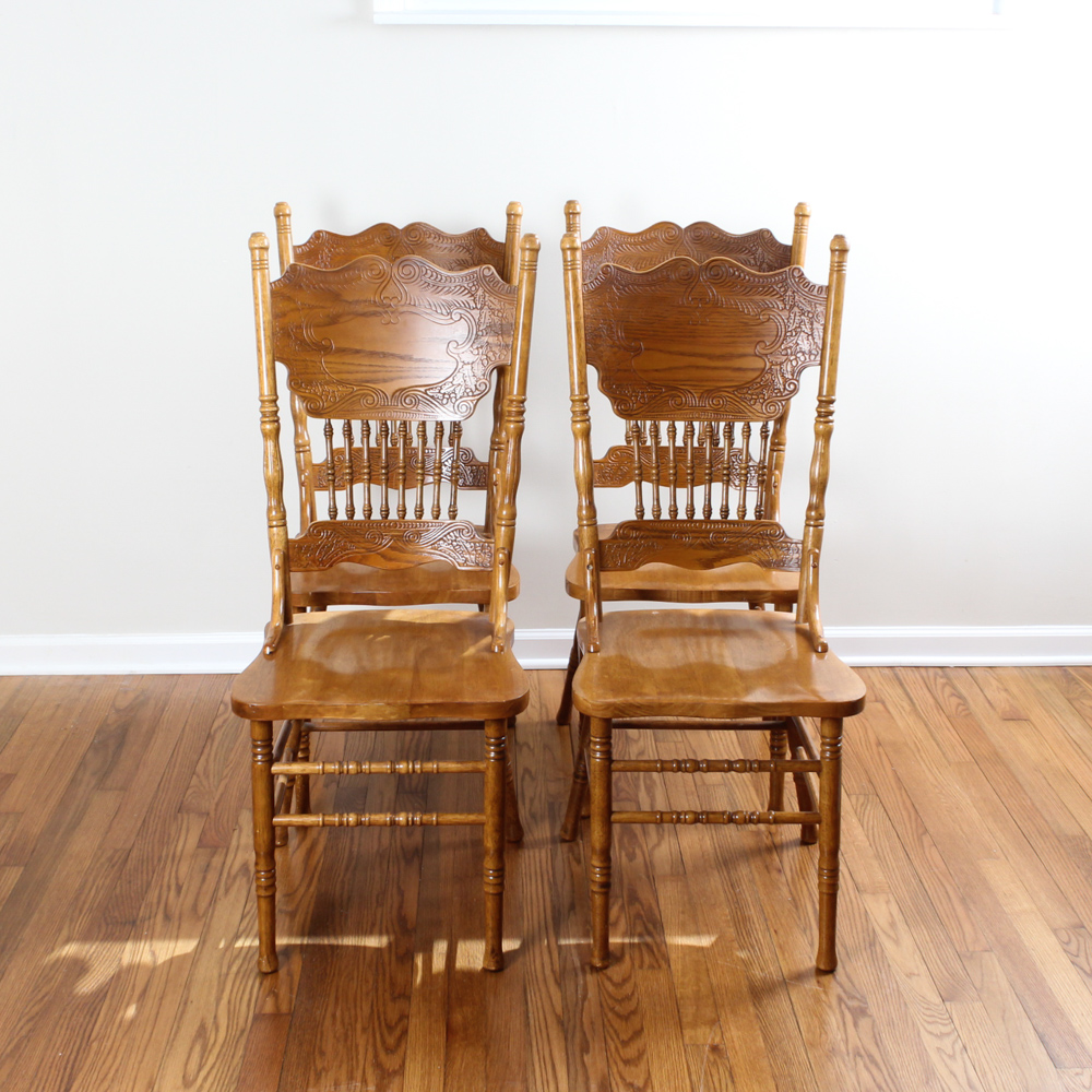 Vintage Oak Press Back Dining Chairs