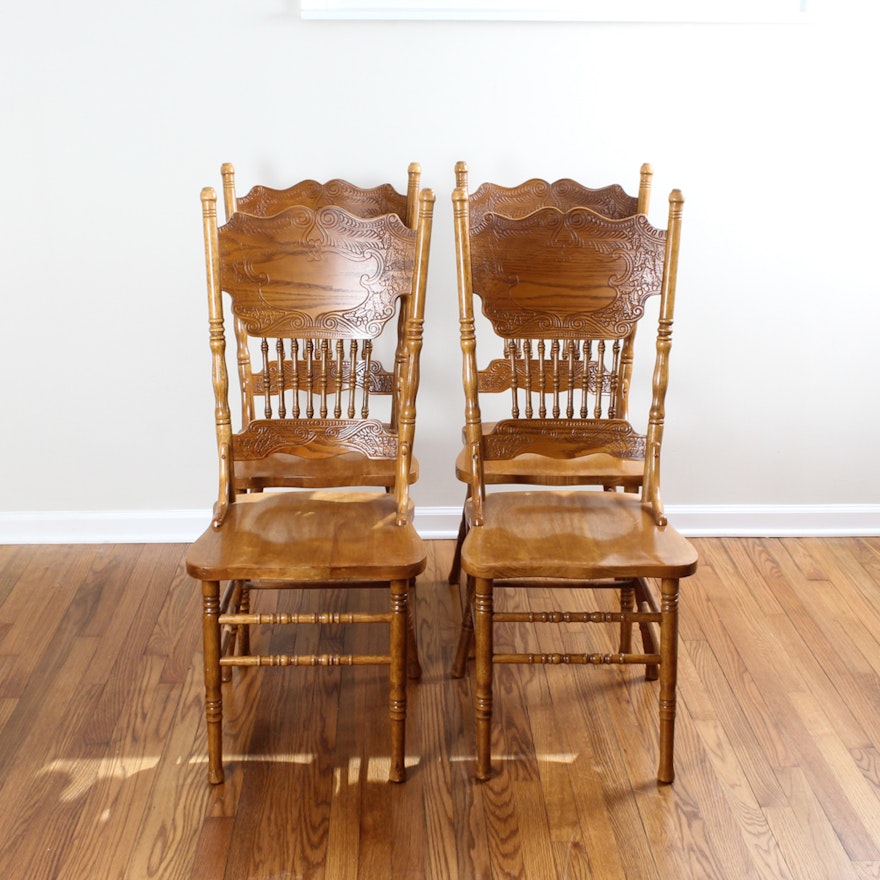 Vintage Oak Press Back Dining Chairs