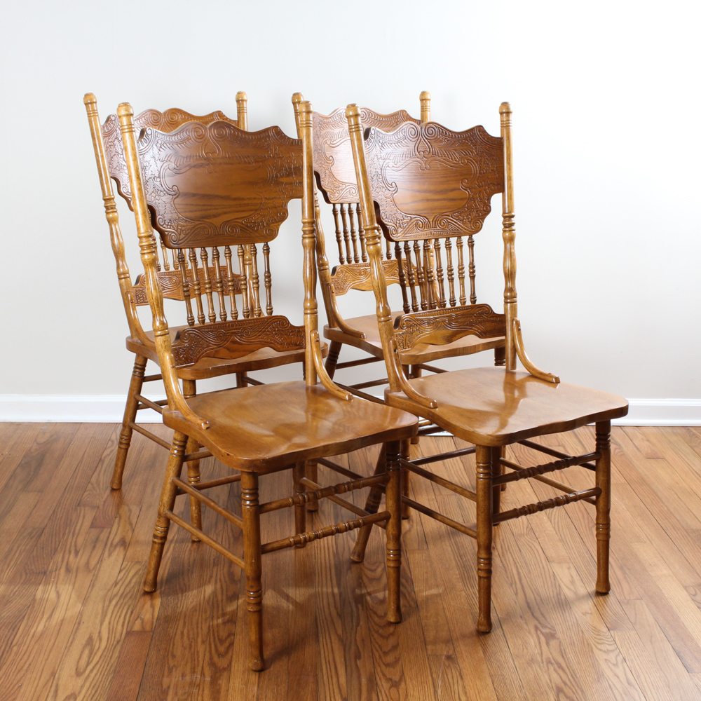 Vintage Oak Press Back Dining Chairs