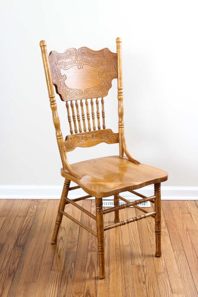 Vintage Oak Press Back Dining Chairs