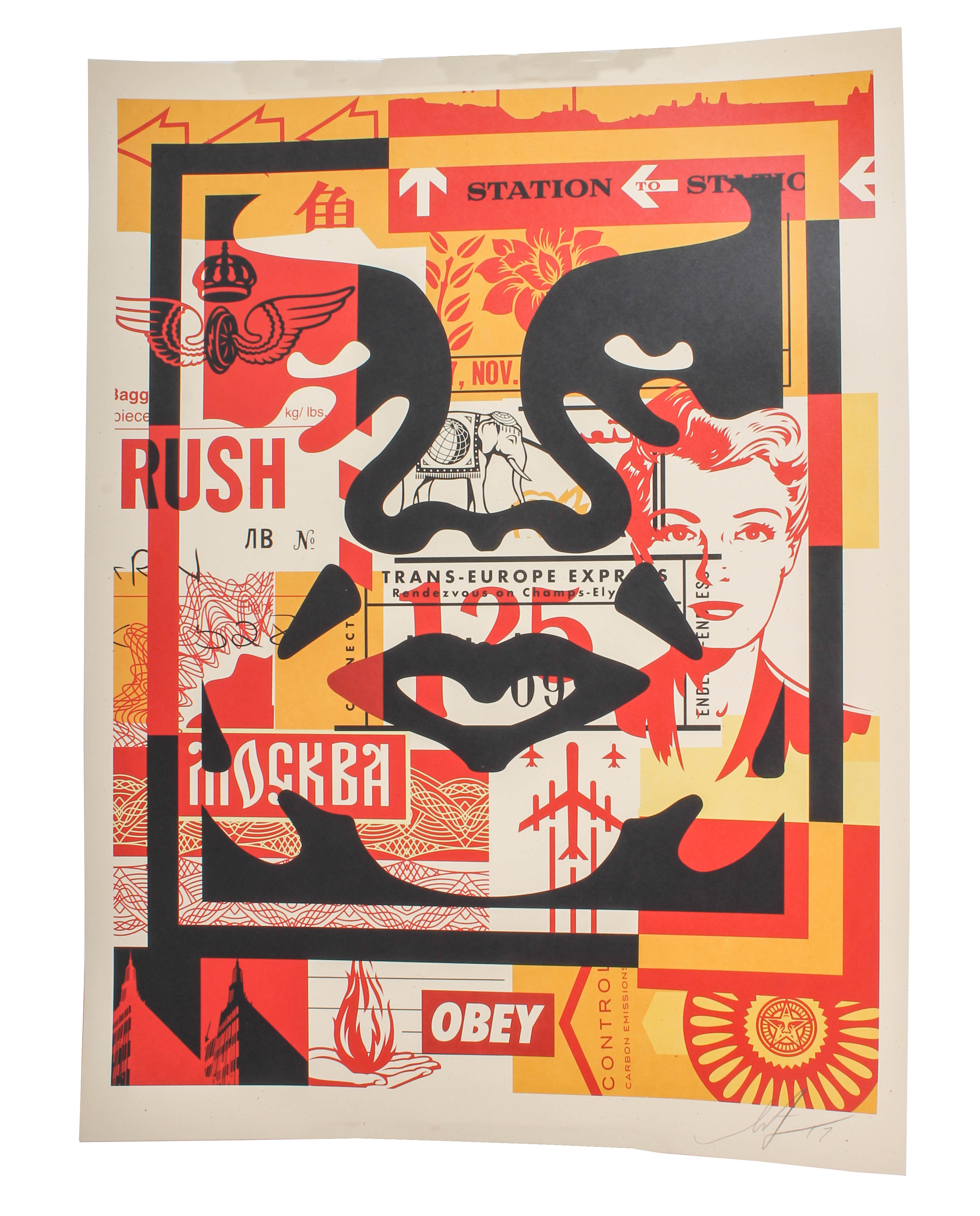 Shepard Fairey Giclee Prints "OBEY Three Face Collage"