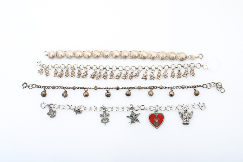 Assortment of Sterling Silver Charm Bracelets