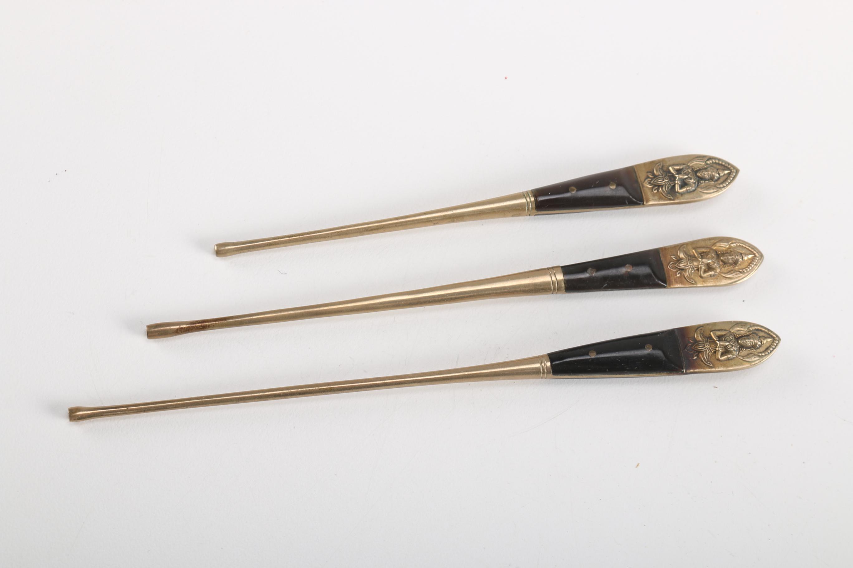 Vintage Thai "Willy" Brass and Wood Swizzle Sticks