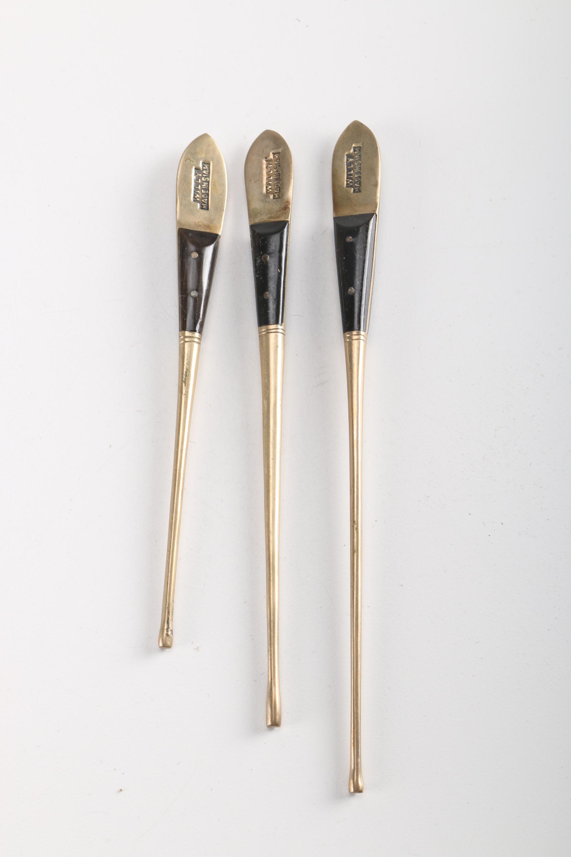 Vintage Thai "Willy" Brass and Wood Swizzle Sticks