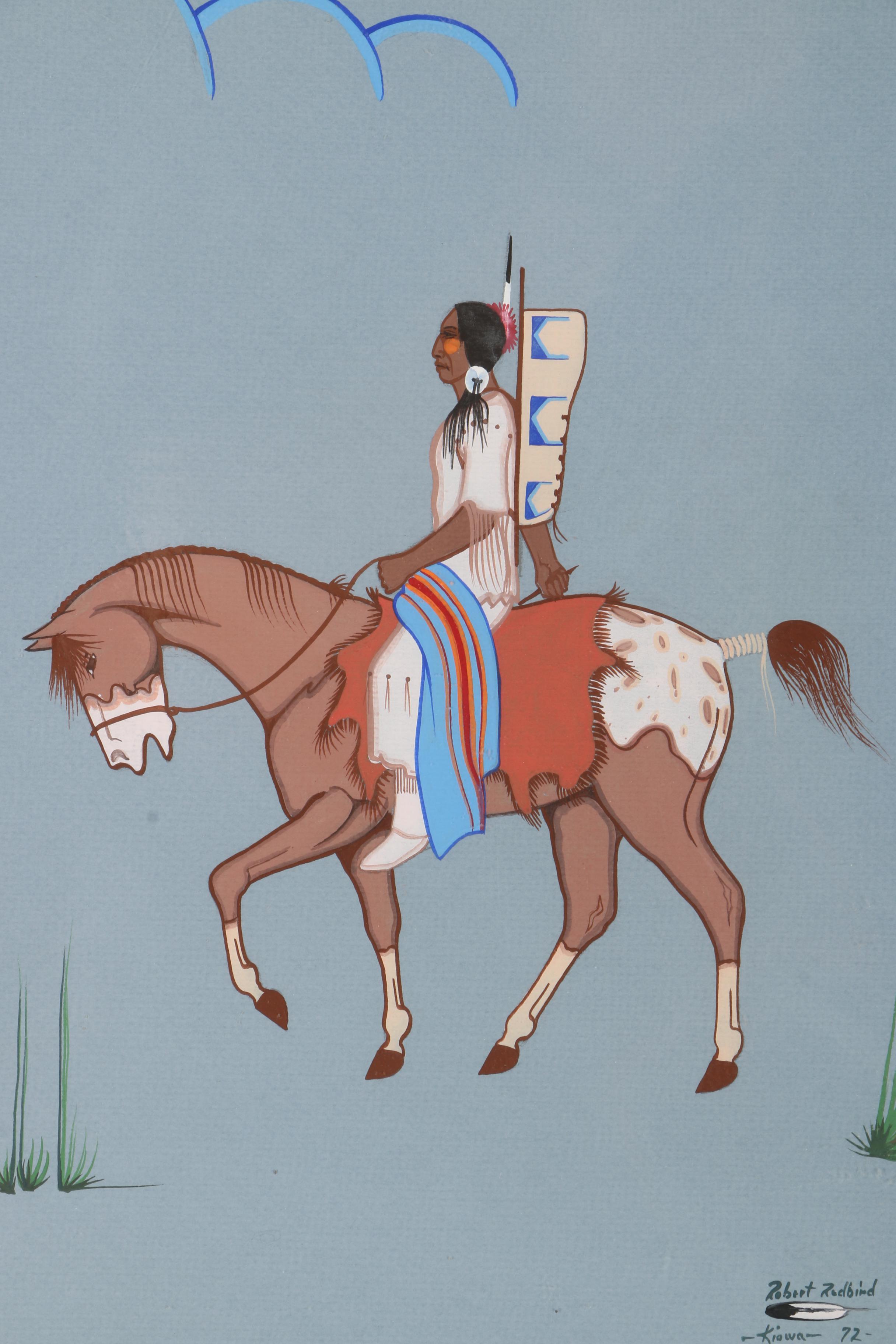 Robert Redbird "Going to the Pow Wow" Gouache Painting