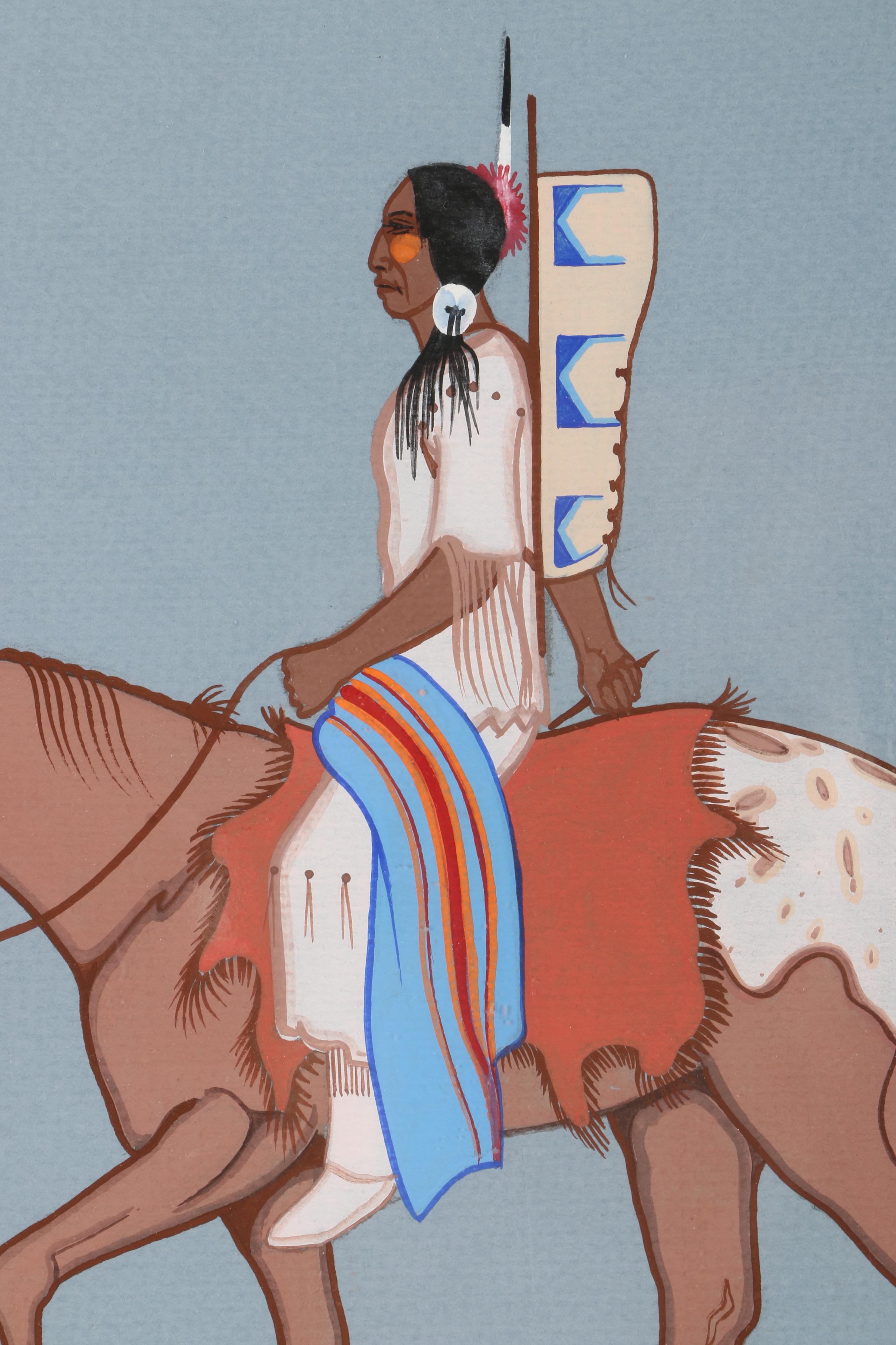 Robert Redbird "Going to the Pow Wow" Gouache Painting