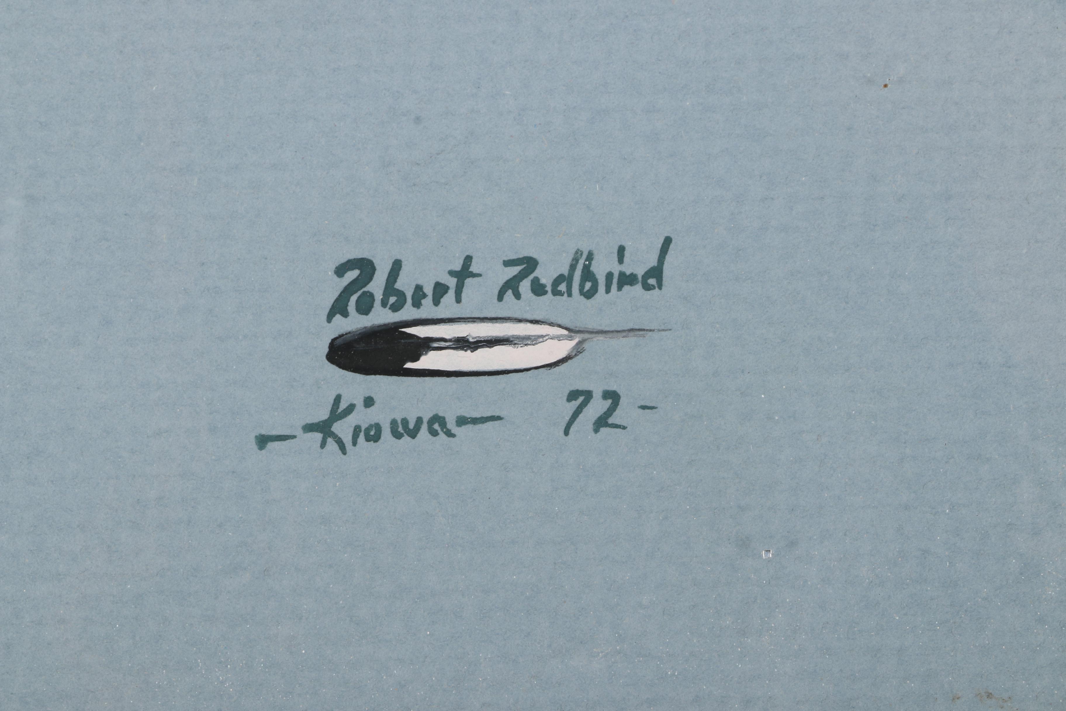 Robert Redbird "Going to the Pow Wow" Gouache Painting