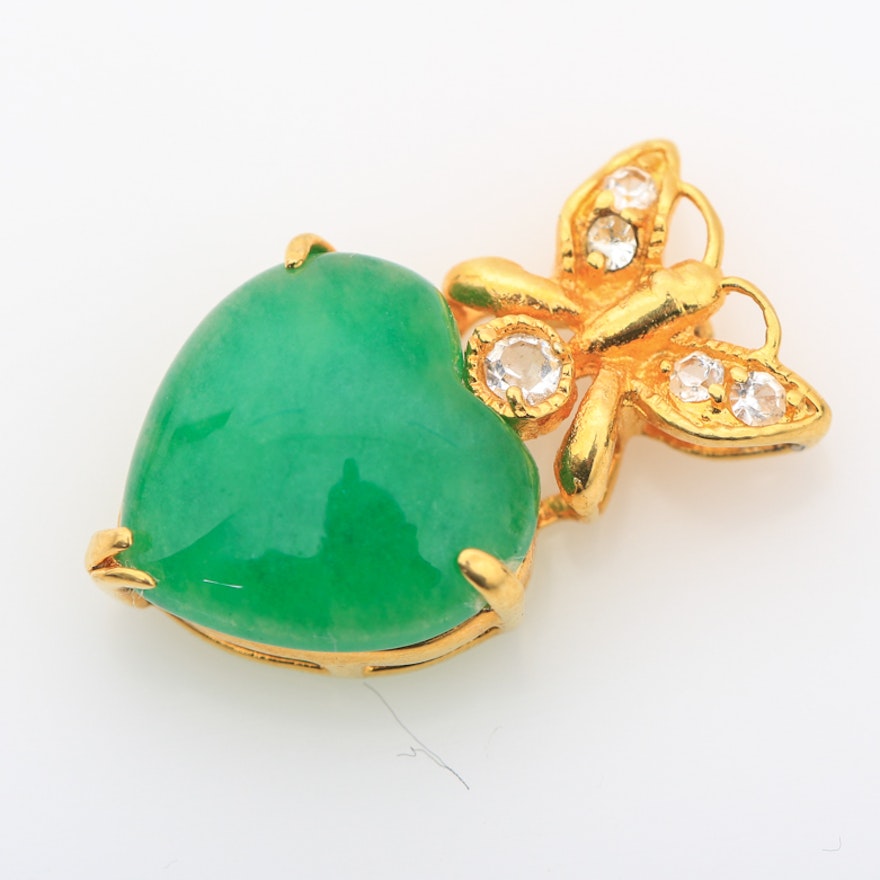 Dyed Green Quartz and Gold Plated Metal Heart Pendant