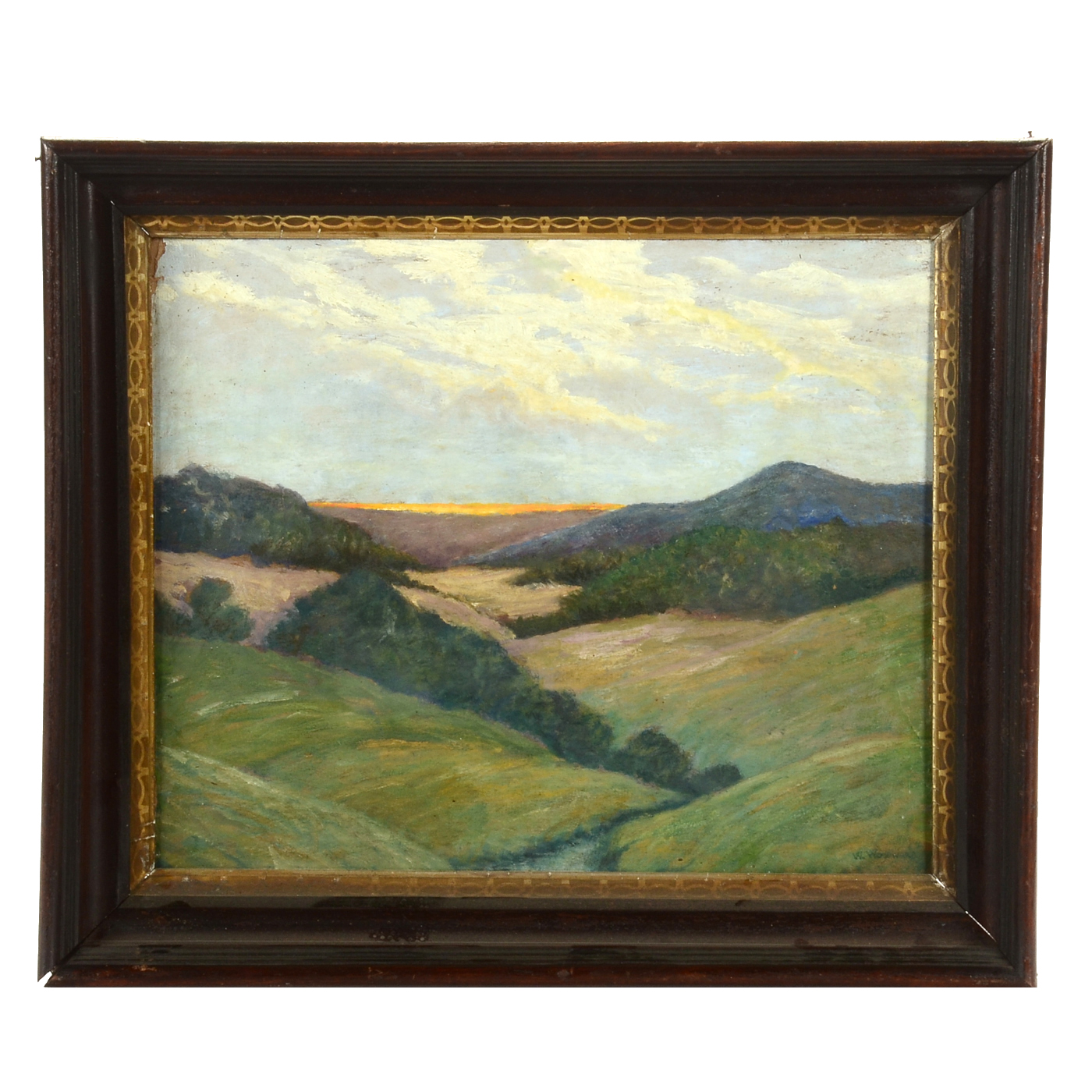 W. Woodward Original Tonalist Oil Landscape on Composite Board