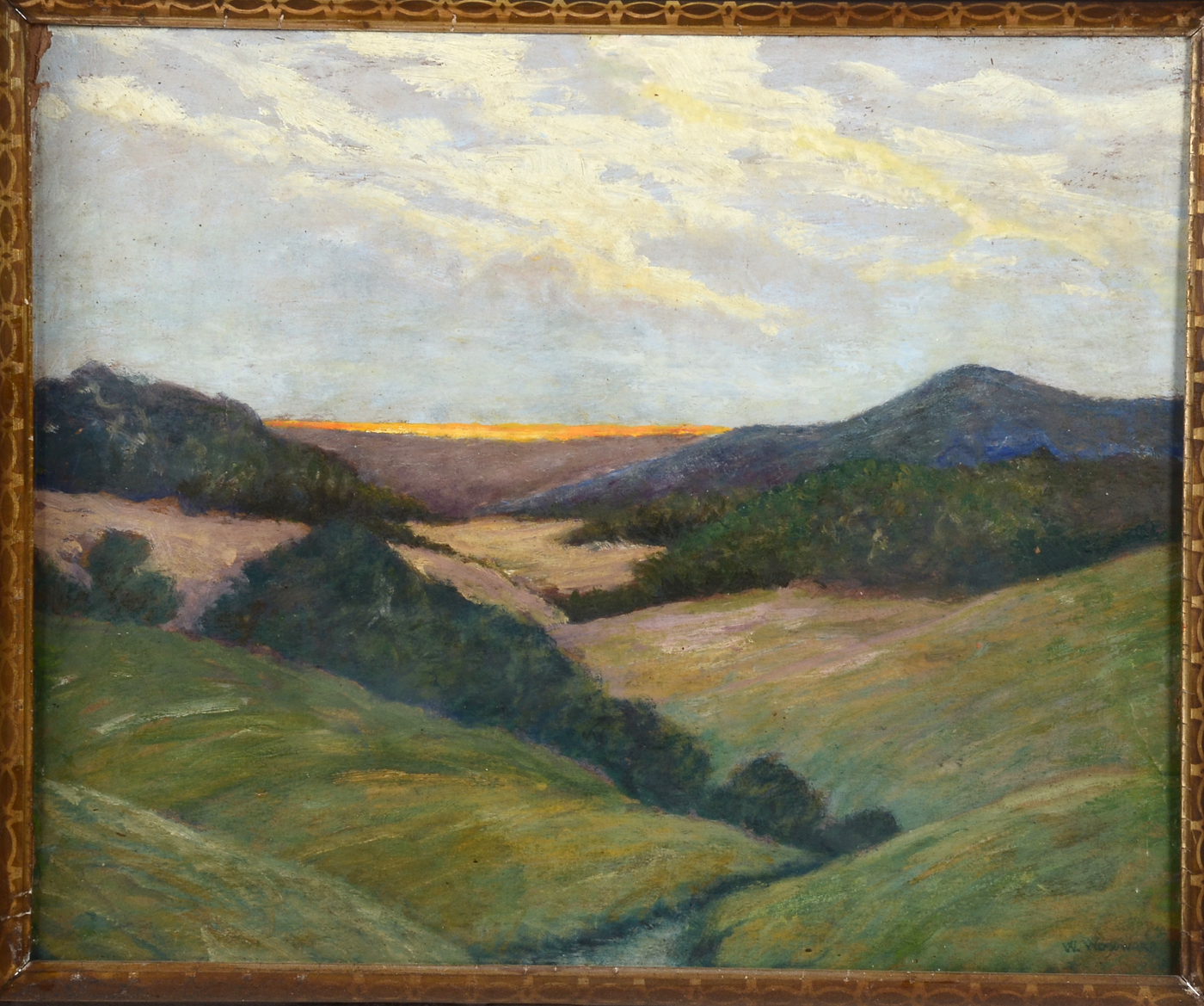 W. Woodward Original Tonalist Oil Landscape on Composite Board