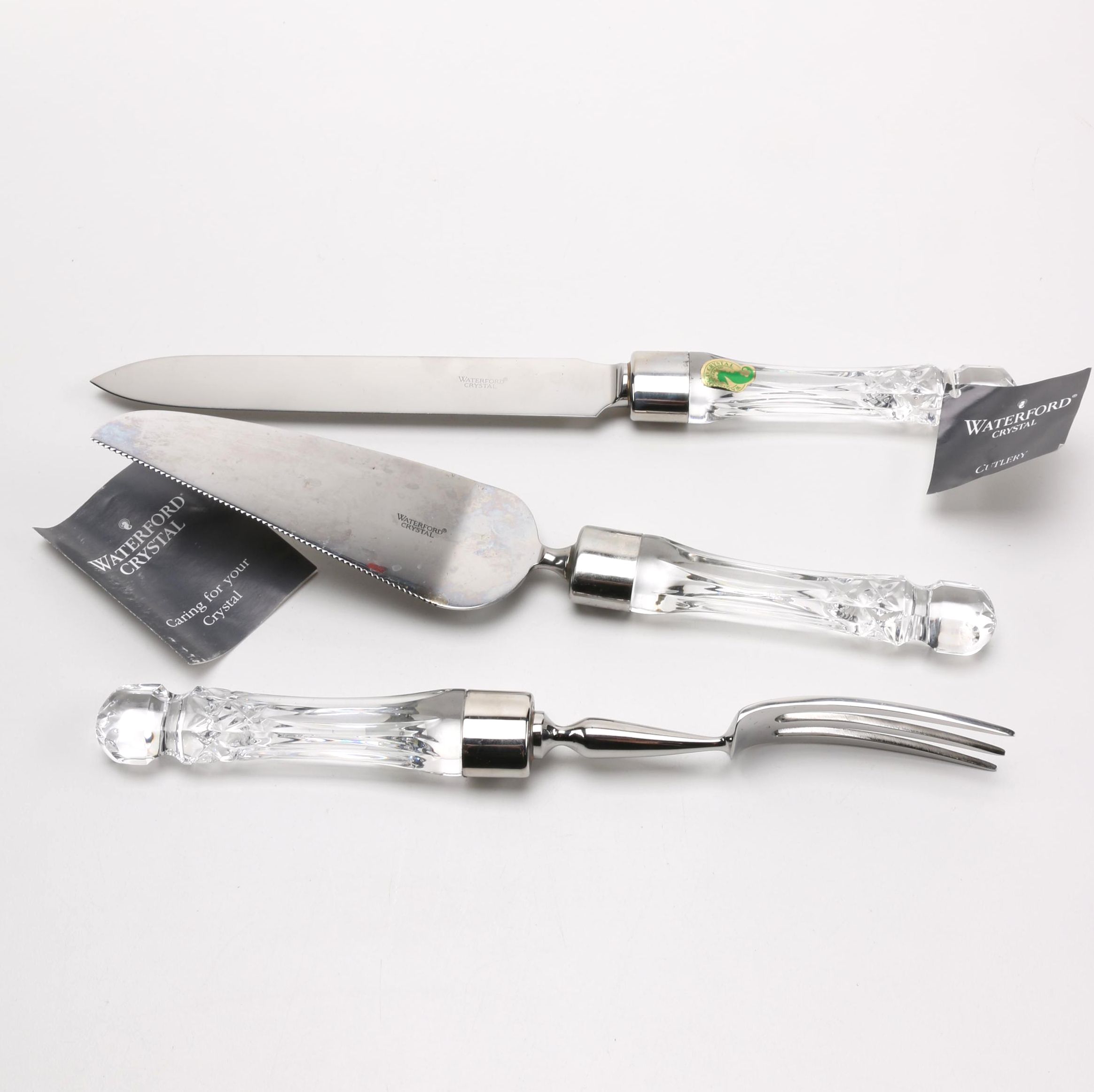 Waterford Crystal "Lismore" Carving Set and Cake Knife