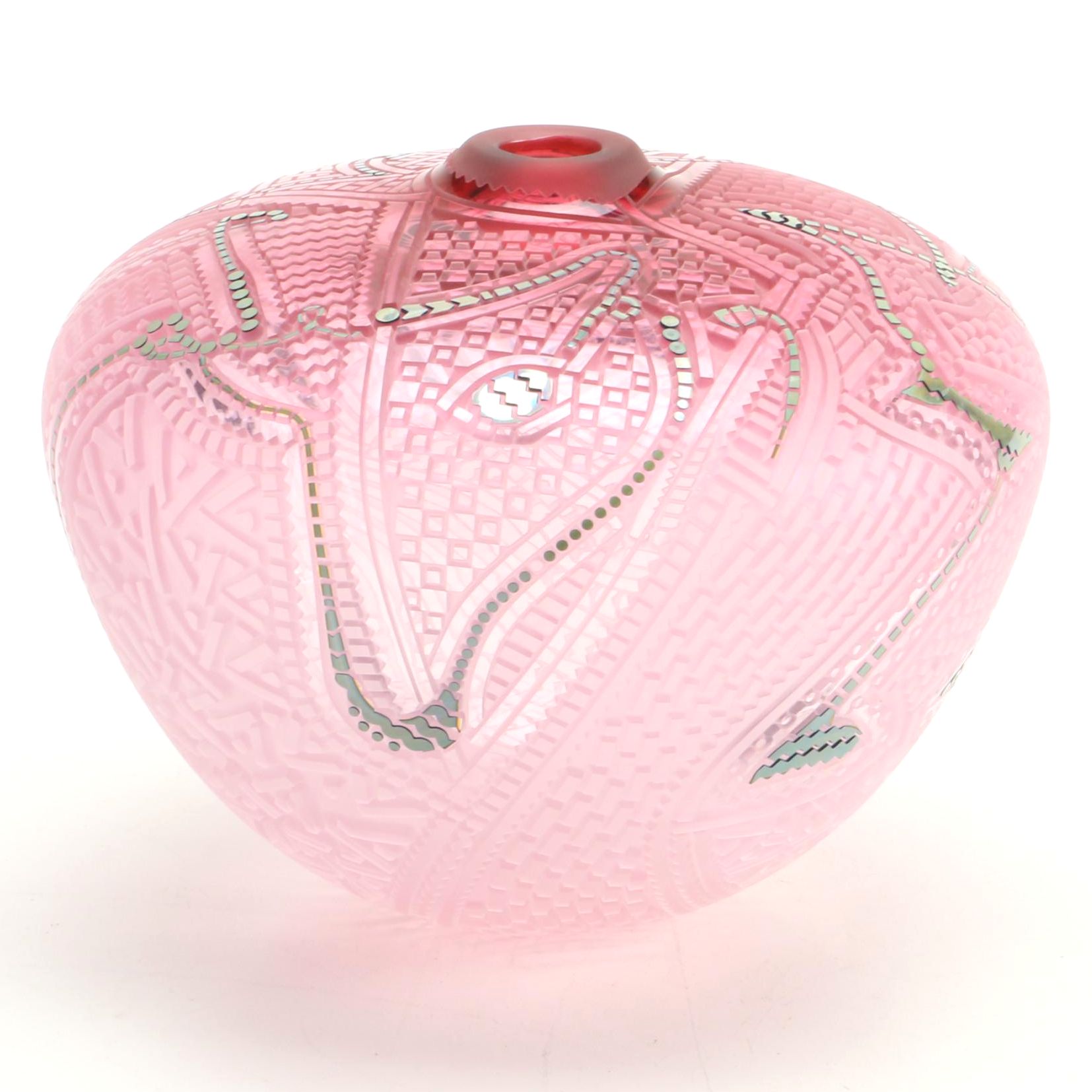 Bulbous Acid-Etched Pink Glass Vase