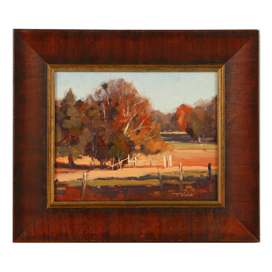 Bill Fletcher Oil Painting on Canvas Board "Autumn Fields"