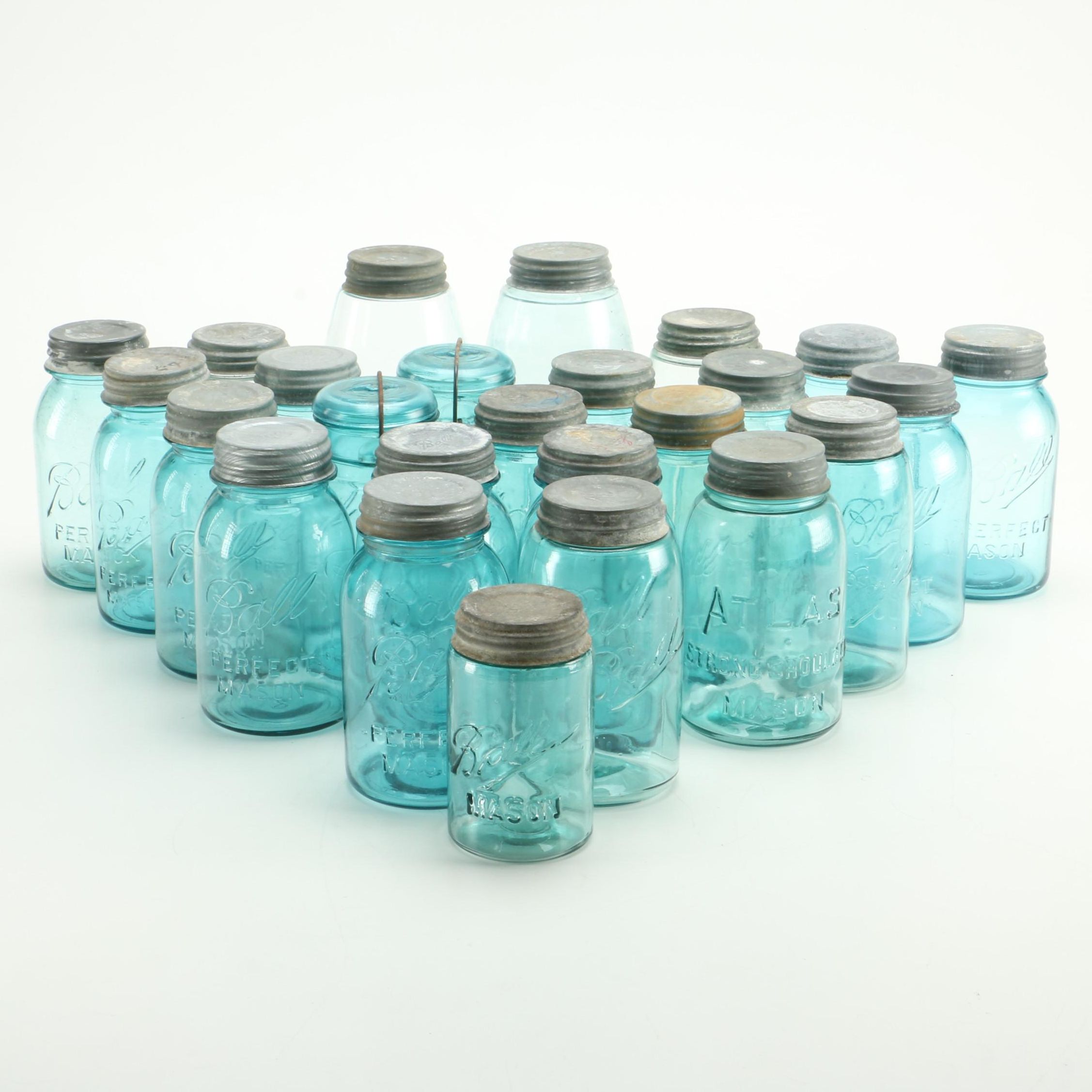 Collection of Blue Ball and Mason Canning Jars