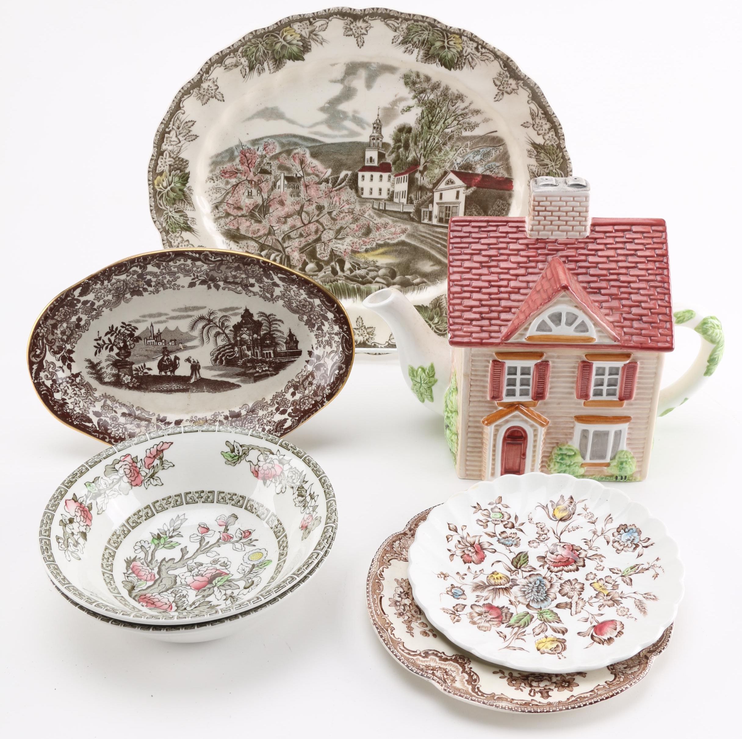 Johnson Brothers "The Friendly Village" Teapot With Additional China and Stoneware