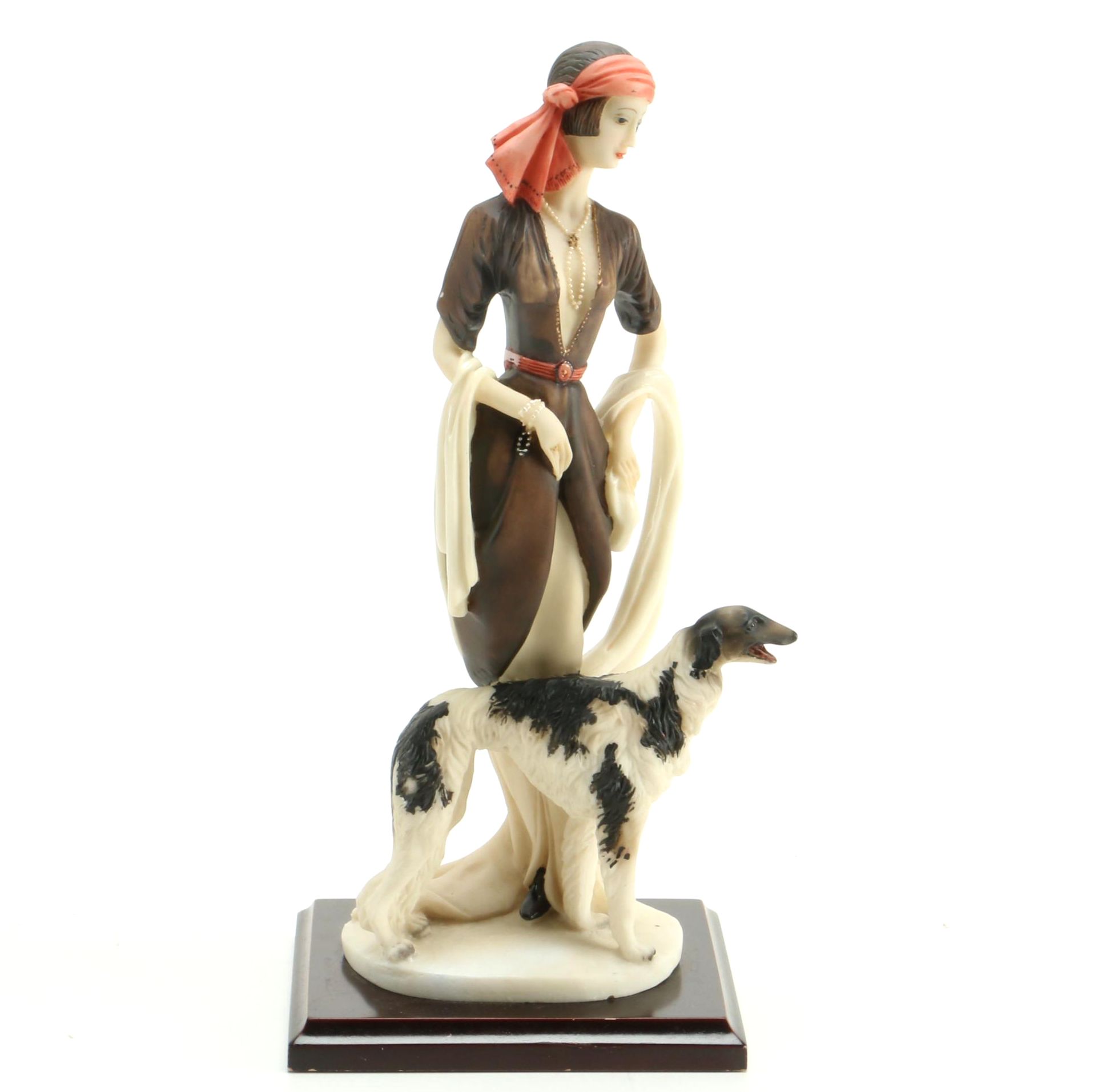 Art Deco Style Statuette of a Woman With a Dog