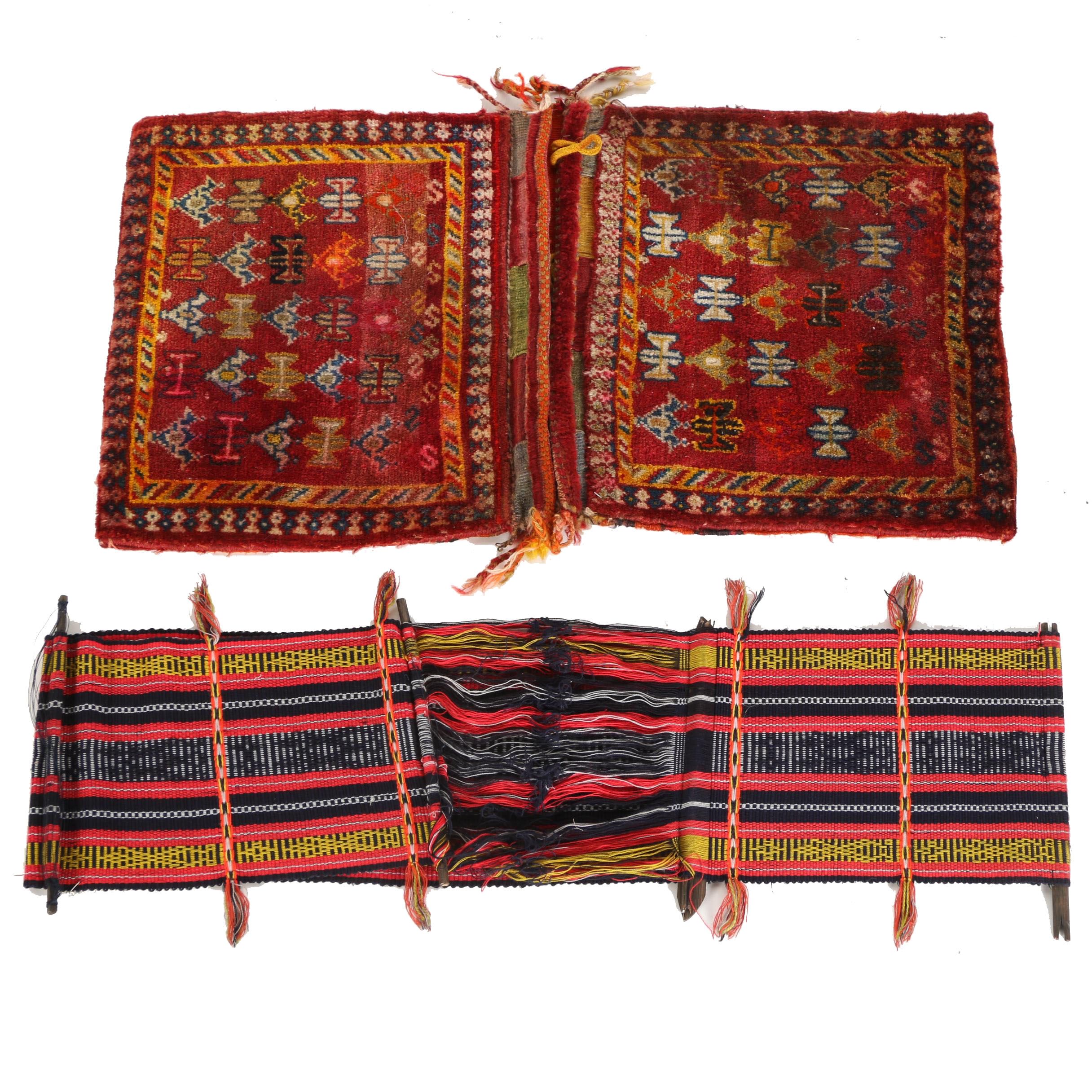 Handwoven Nomadic Camel Bag and Unfinished Weaving