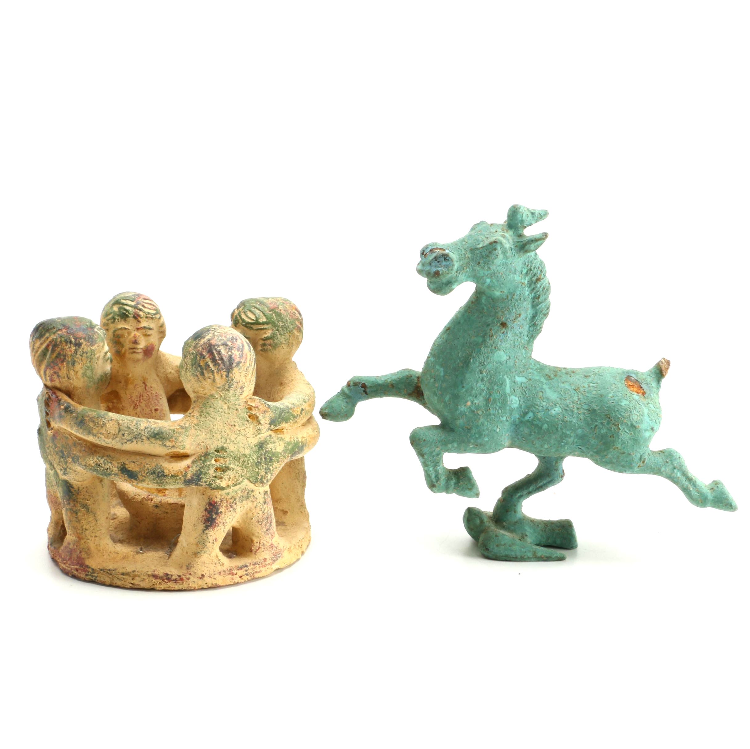 Figurines Including Mexican Figure of Children and Replica of "Gansu Flying Horse"