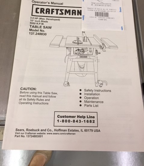 Craftsman Table Saw with 3.0 HP