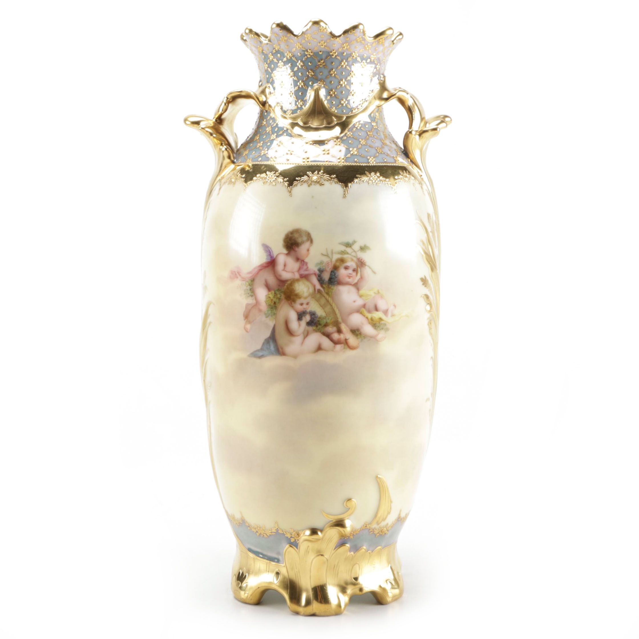 German Üebermut Painted Porcelain Vase