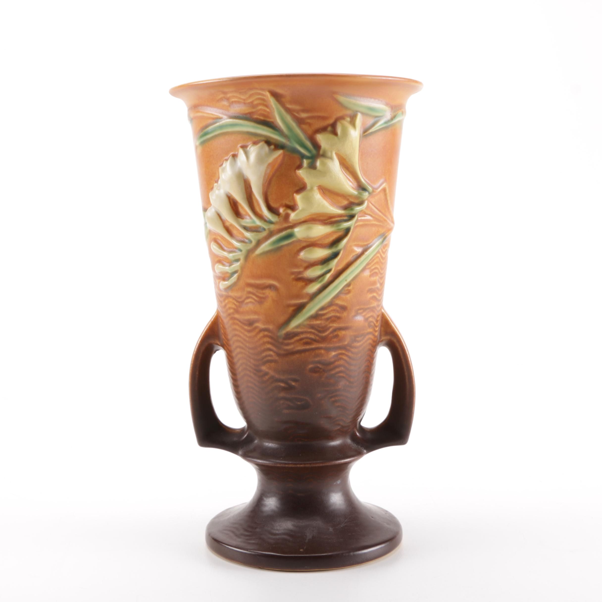Roseville "Freesia Tangerine" Handled Vase