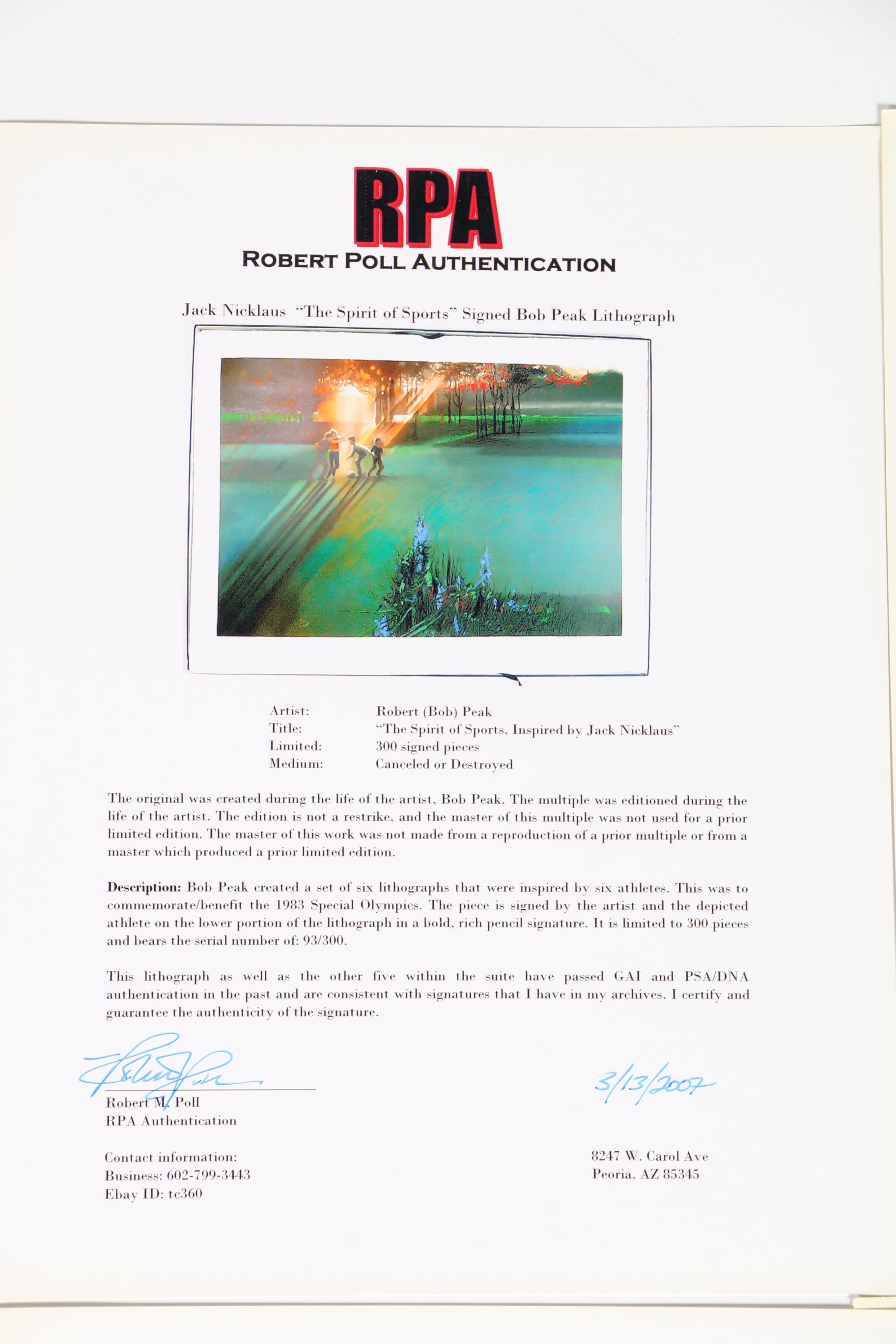 Robert Peak Limited Edition Lithographs "The Spirit of Sport"