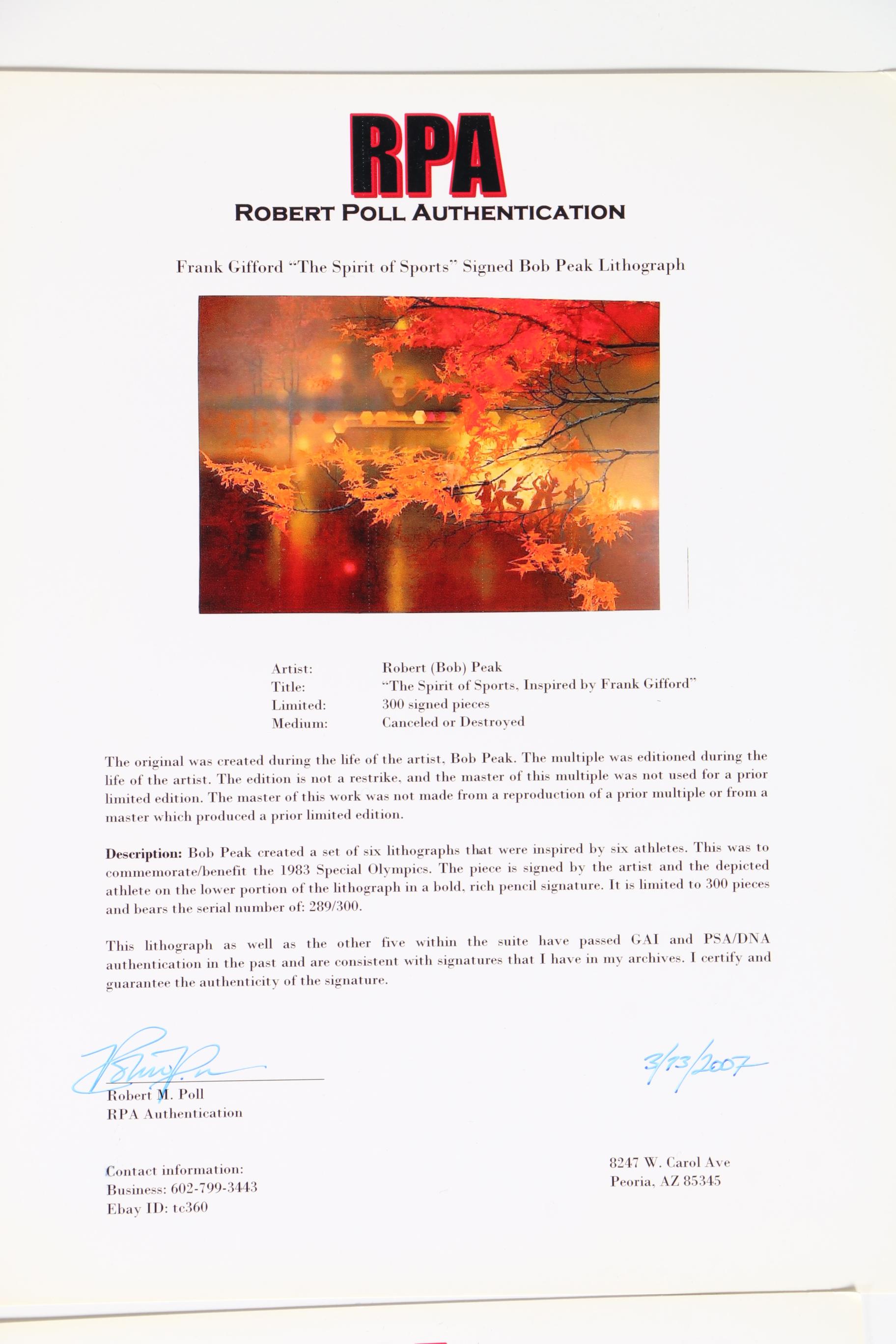 Robert Peak Limited Edition Lithographs "The Spirit of Sport"