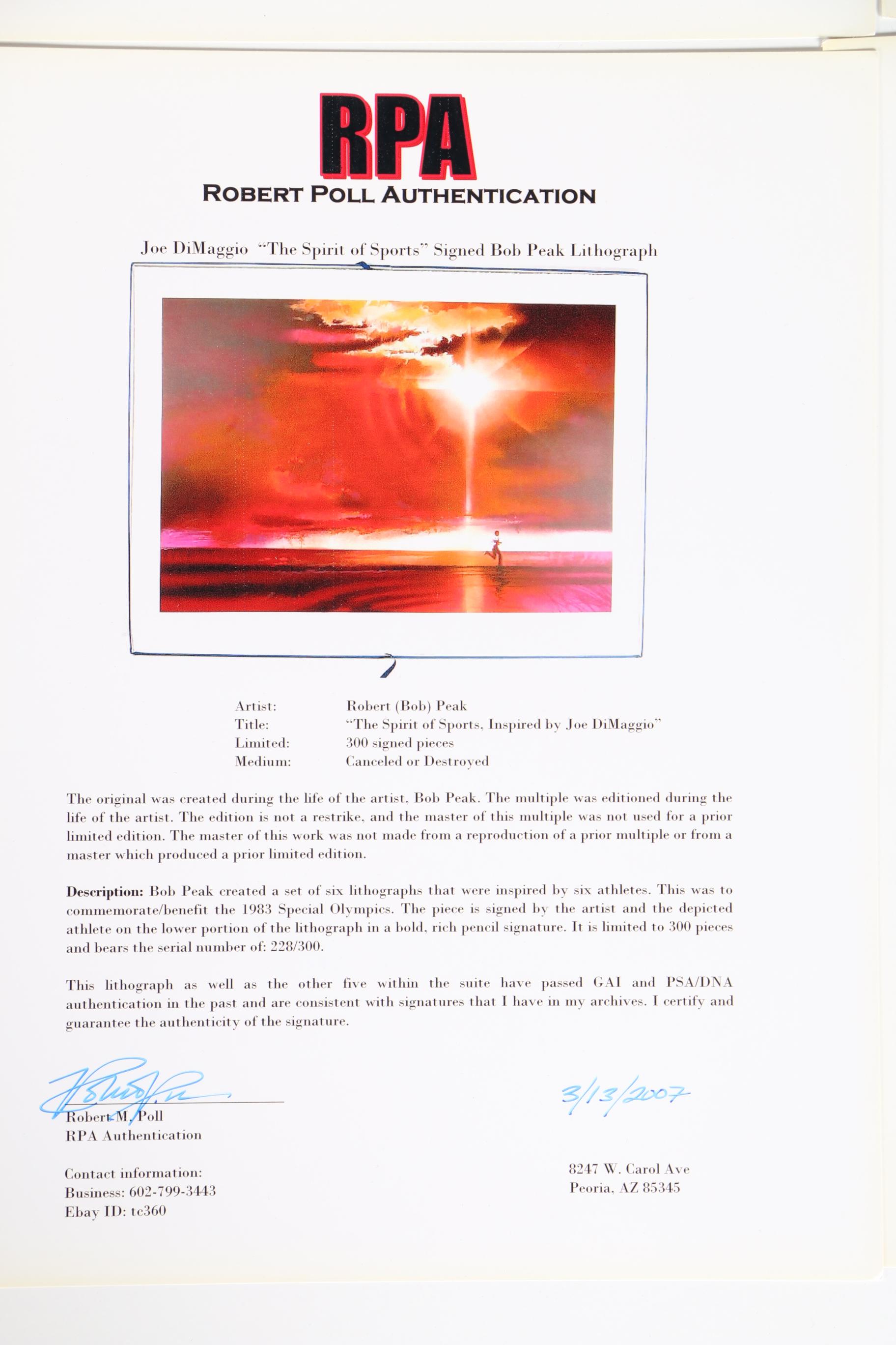 Robert Peak Limited Edition Lithographs "The Spirit of Sport"