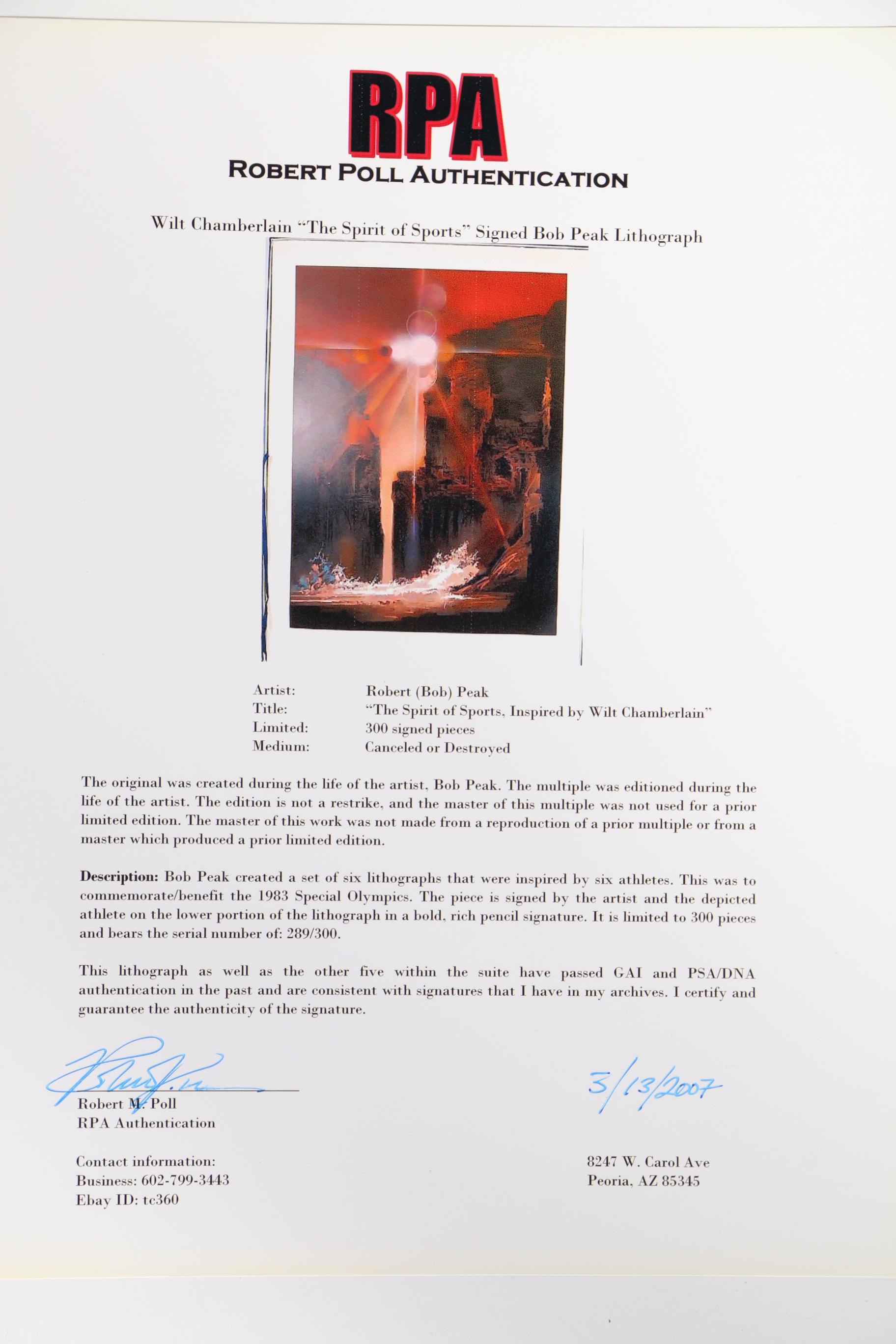 Robert Peak Limited Edition Lithographs "The Spirit of Sport"